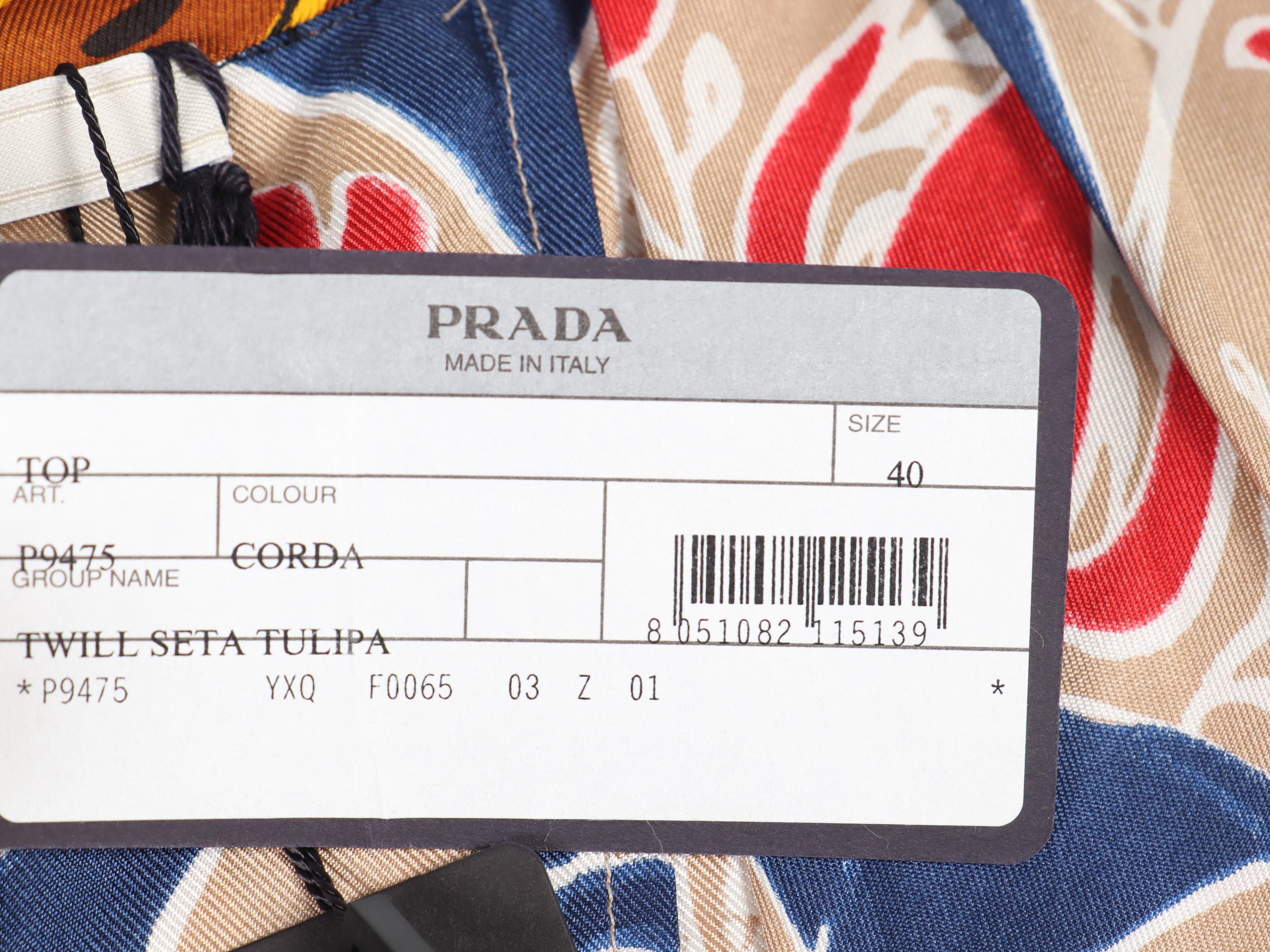 Prada Silk Twill Sleeveless Blouse with Tie Sash and Red Faille Skirt