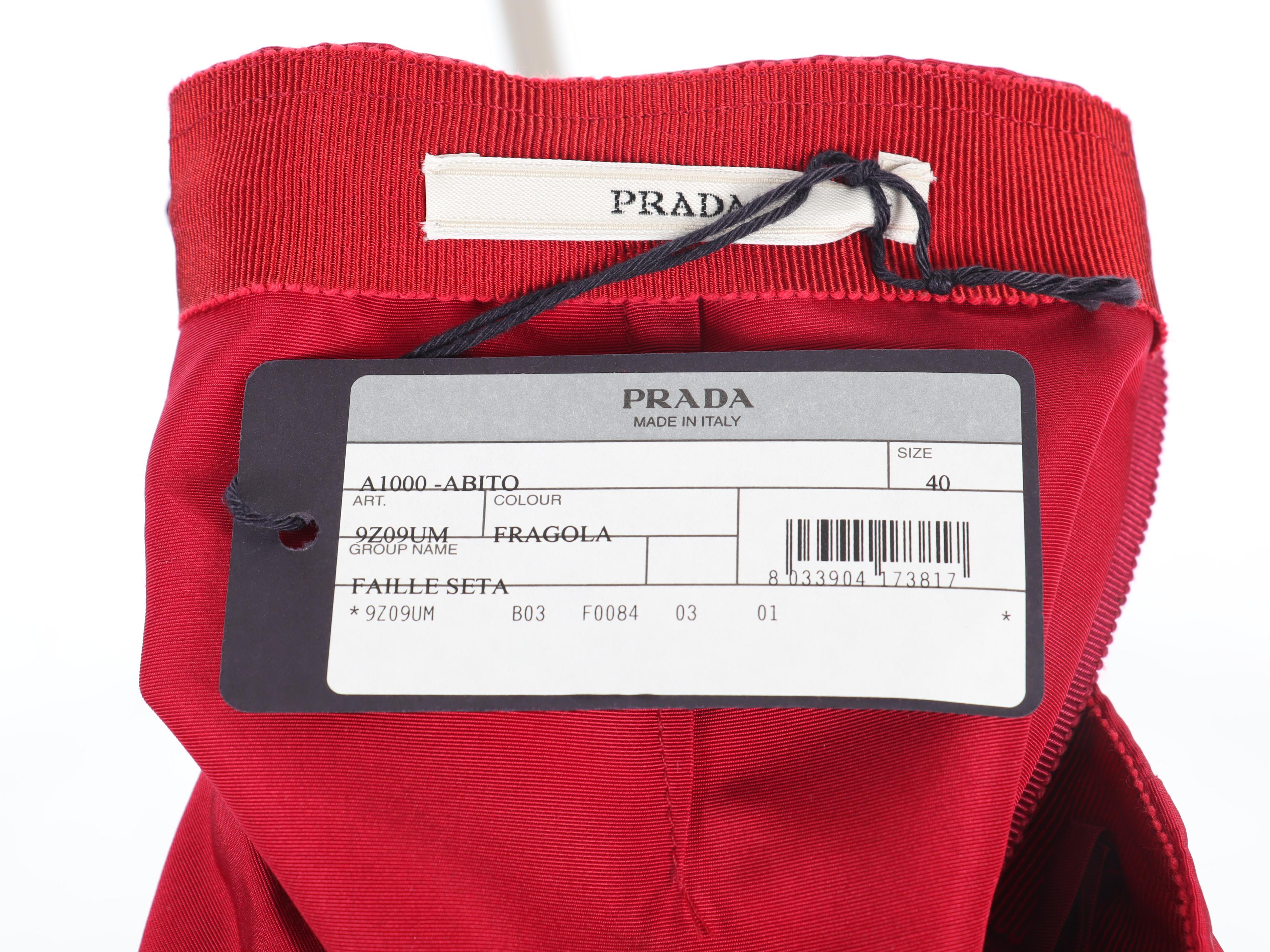 Prada Silk Twill Sleeveless Blouse with Tie Sash and Red Faille Skirt
