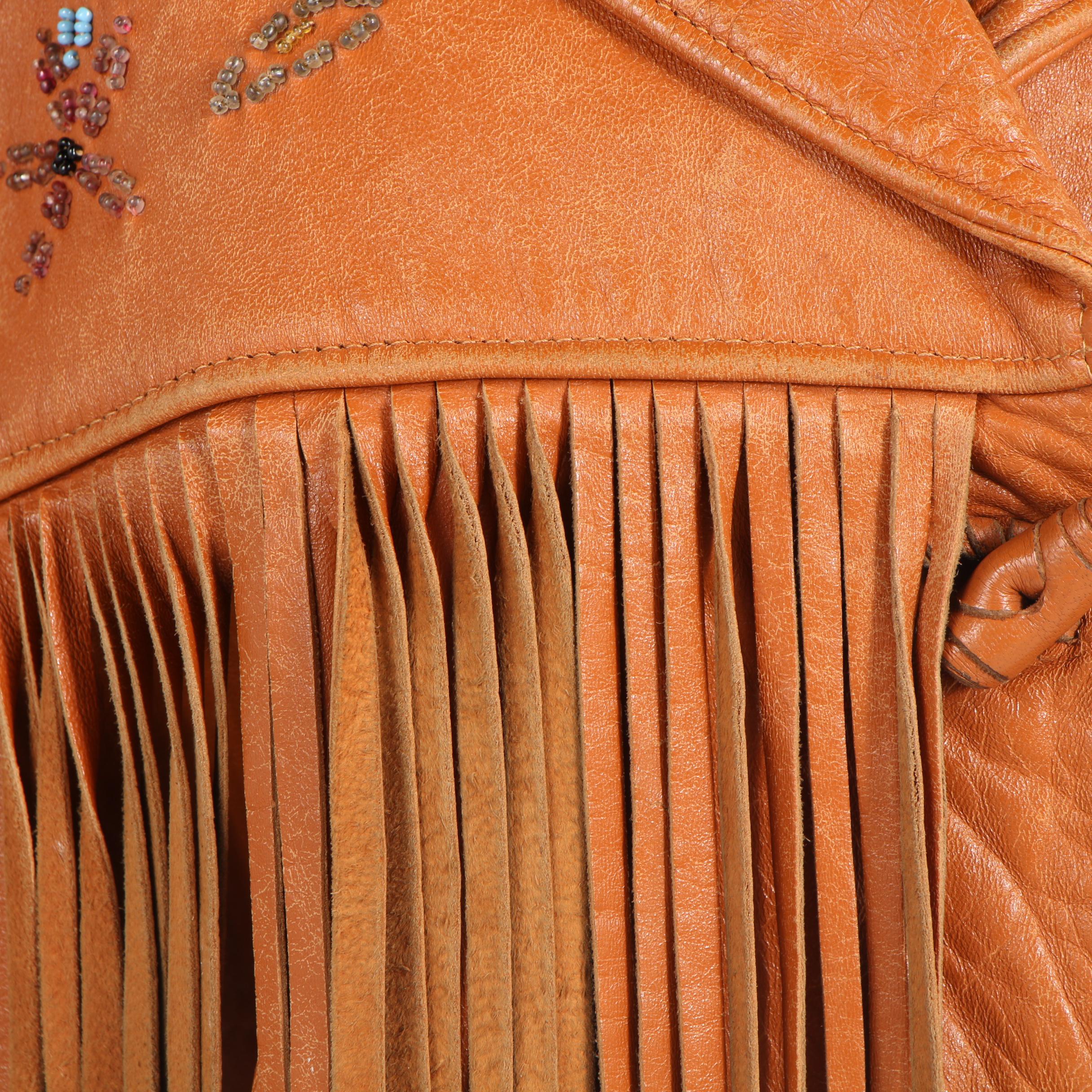 Chris Line Originals Leather Jacket with Fringe and Beaded Flowers, Vintage