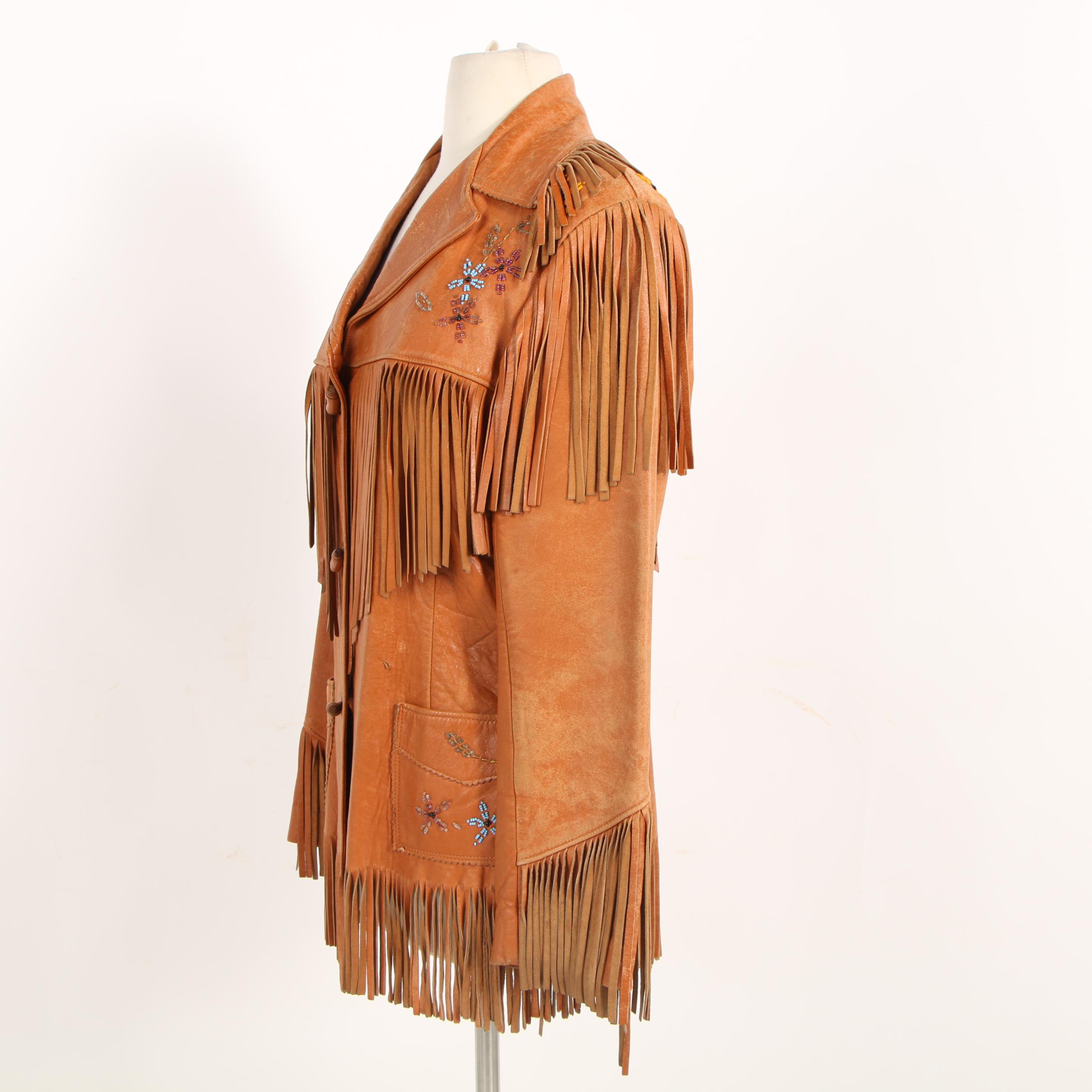 Chris Line Originals Leather Jacket with Fringe and Beaded Flowers, Vintage
