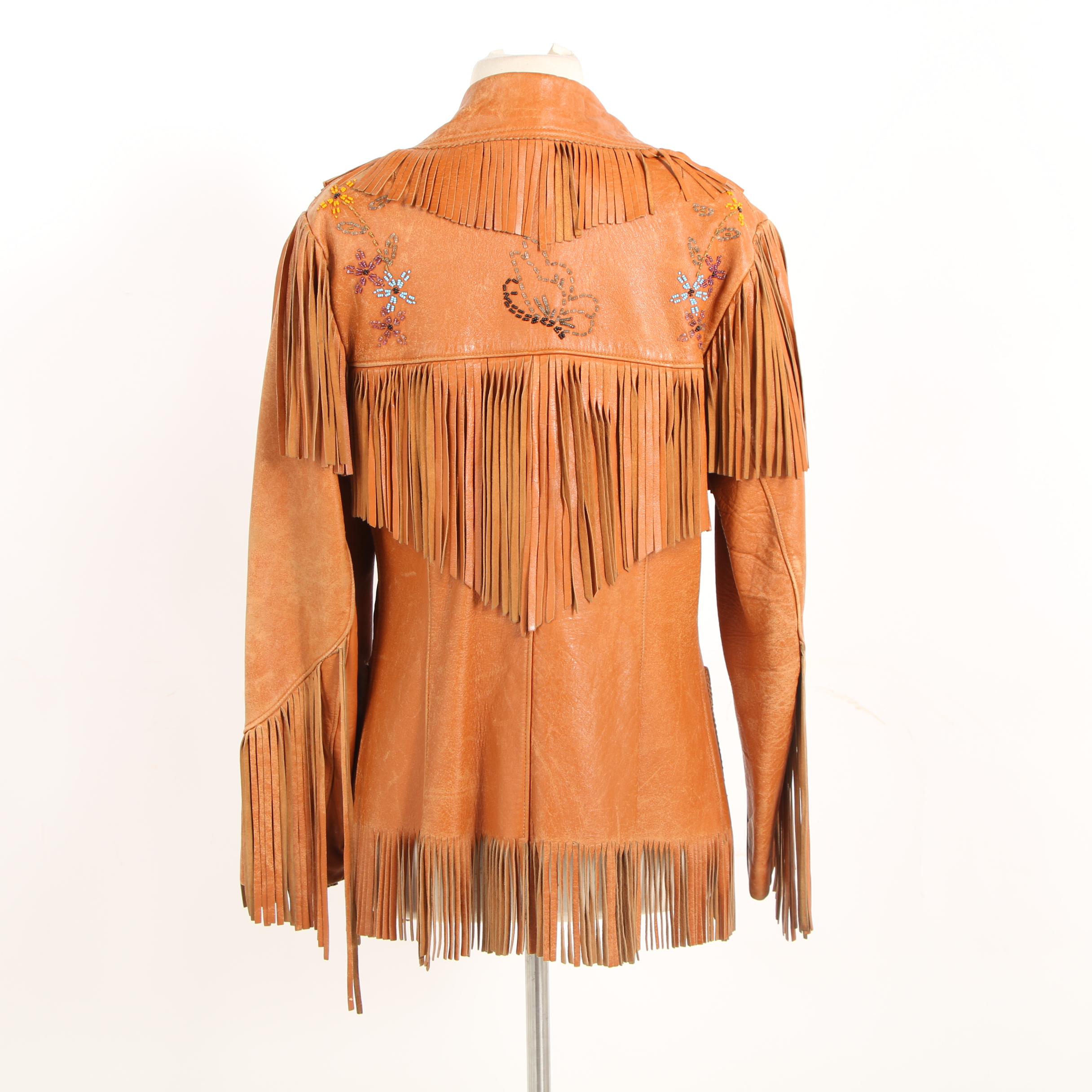 Chris Line Originals Leather Jacket with Fringe and Beaded Flowers, Vintage
