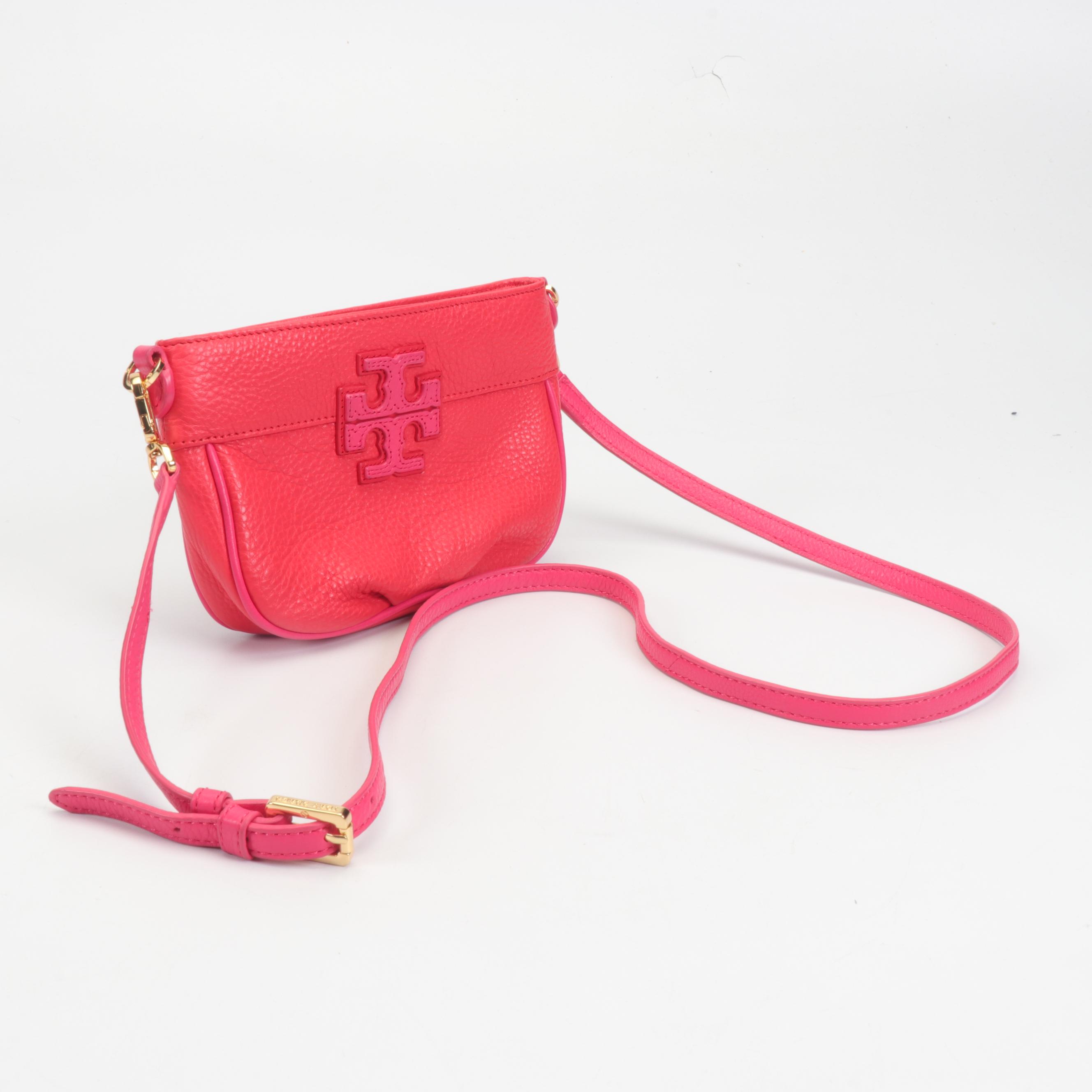 Tory Burch Pink and Red Pebbled Leather Crossbody Bag