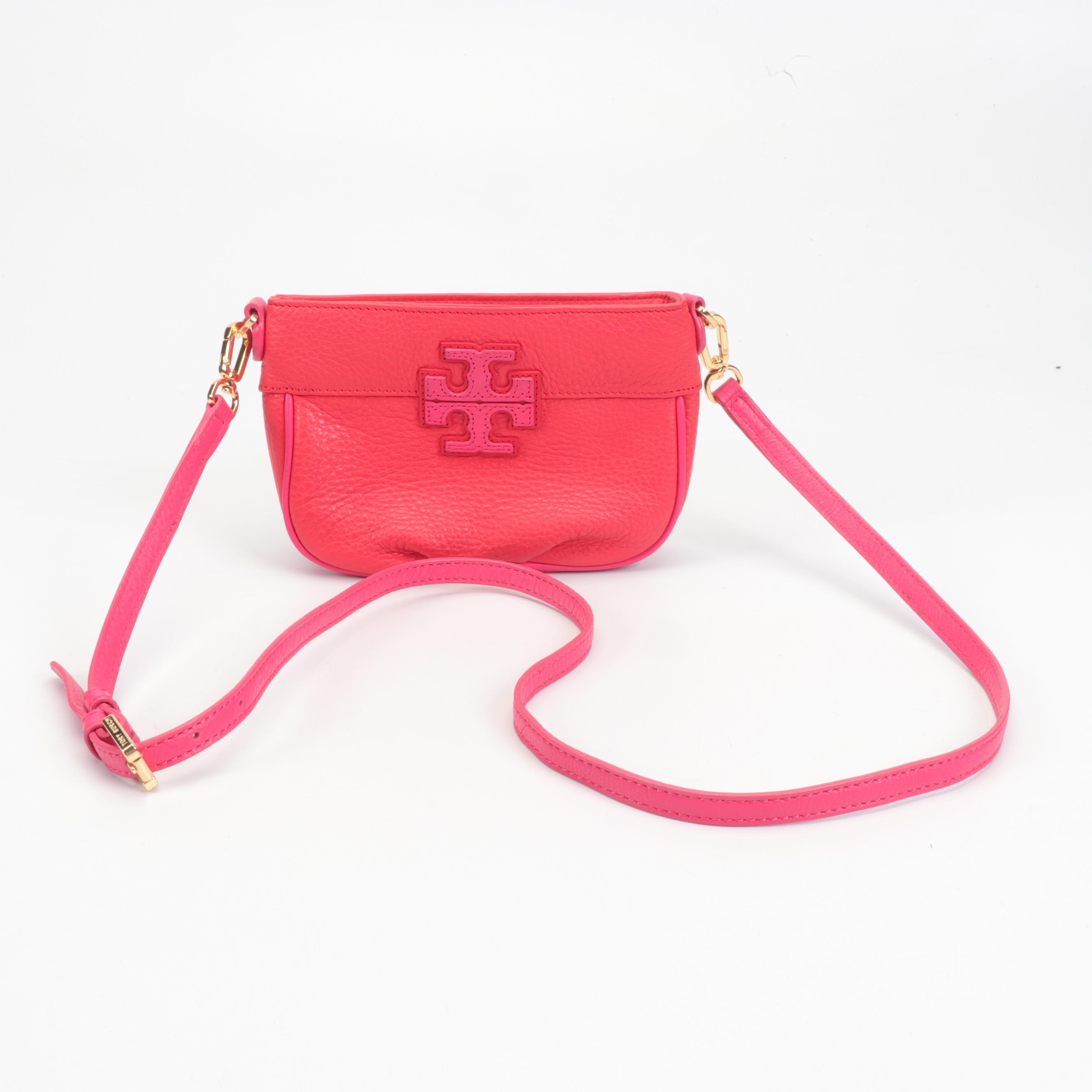 Tory Burch Pink and Red Pebbled Leather Crossbody Bag