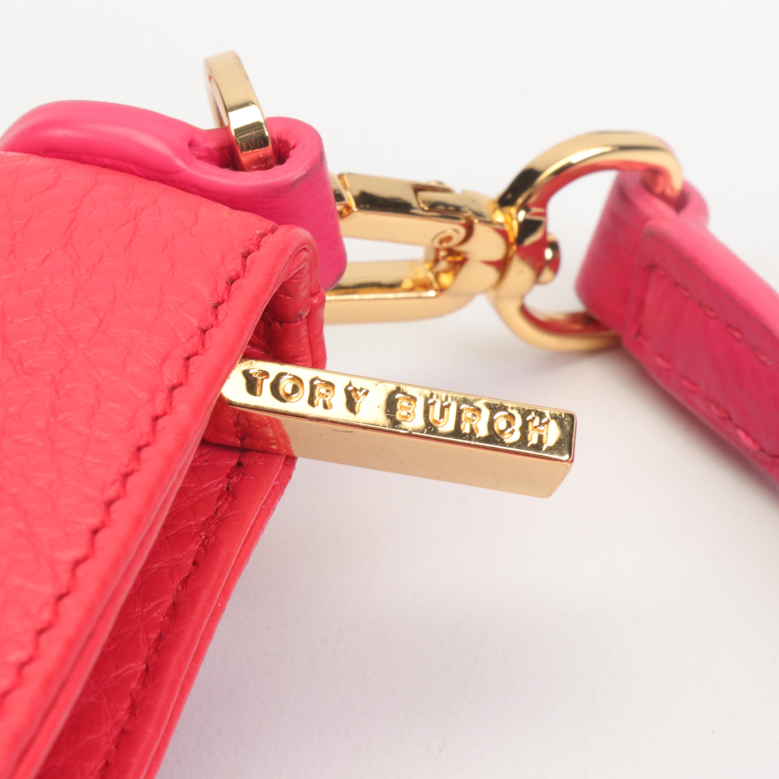 Tory Burch Pink and Red Pebbled Leather Crossbody Bag
