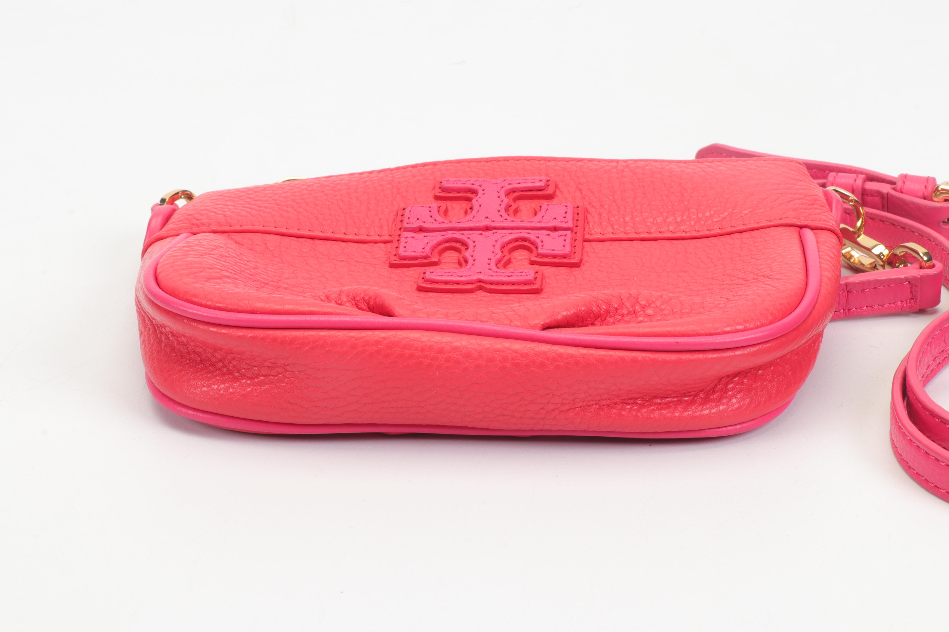 Tory Burch Pink and Red Pebbled Leather Crossbody Bag