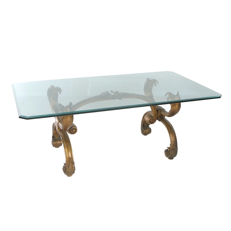 Baroque Style Gilt-Metal and Glass Top Dining Table, 20th Century