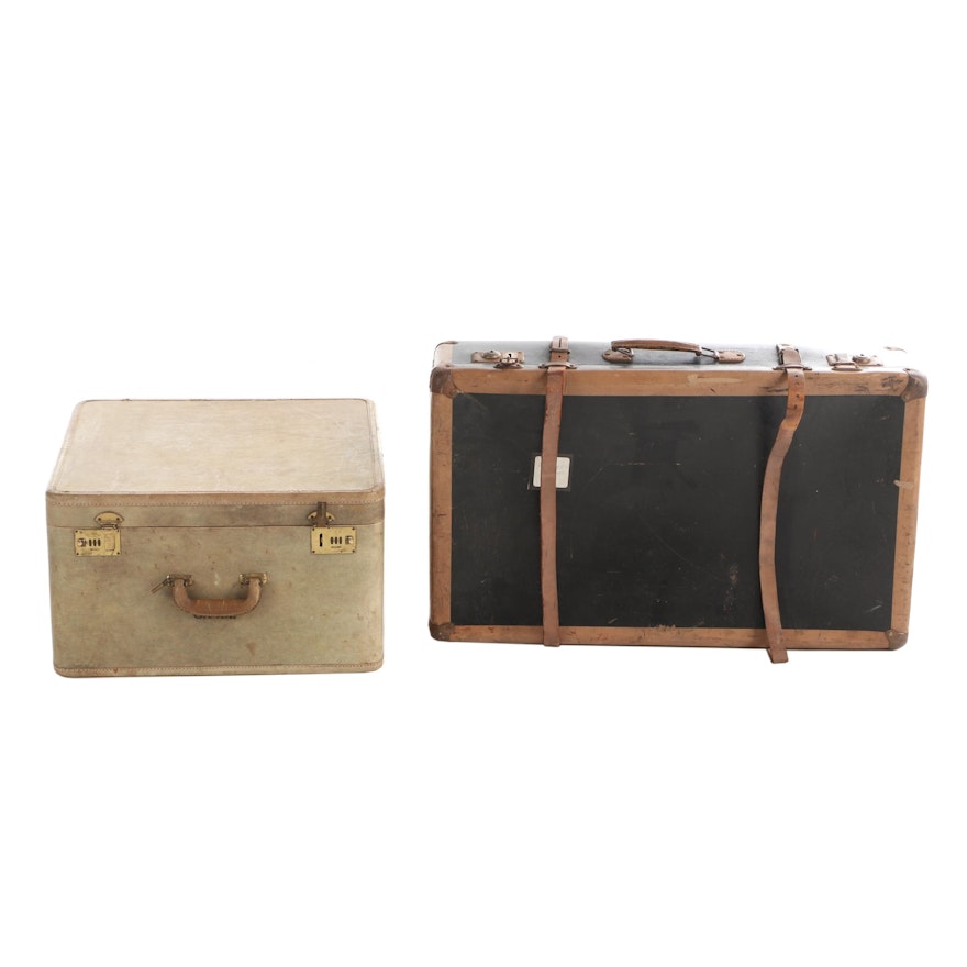 Hardside Train Case and Suitcase, Mid-20th Century