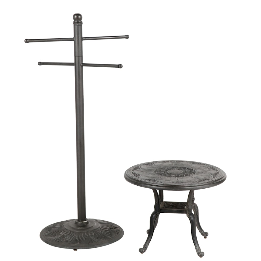 Outdoor Metal Towel Rack with Patio Side Table