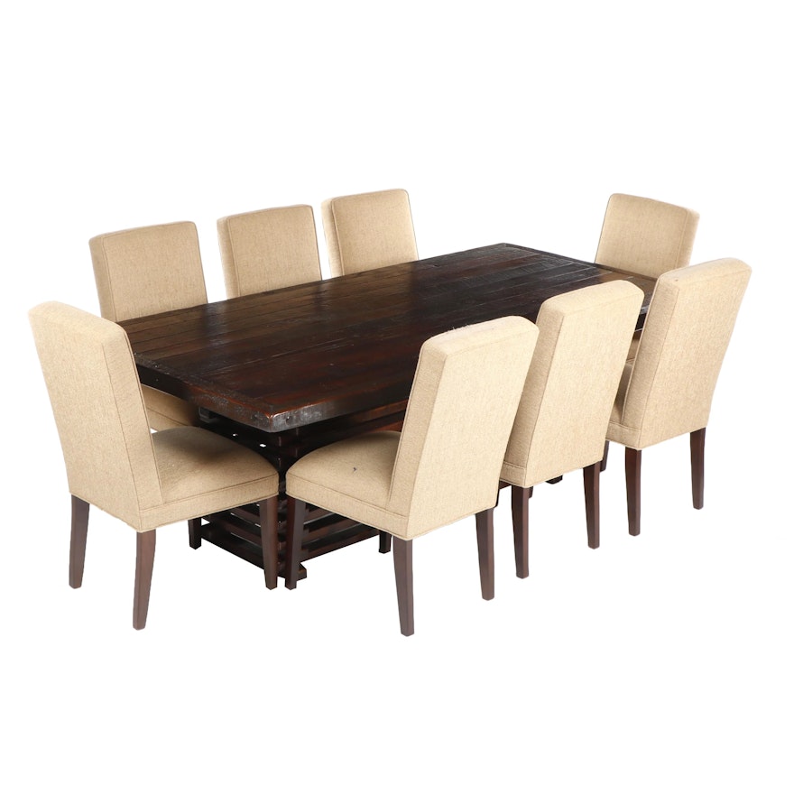 Contemporary Transitional Oak Platform Dining Table with 8 Side Chairs