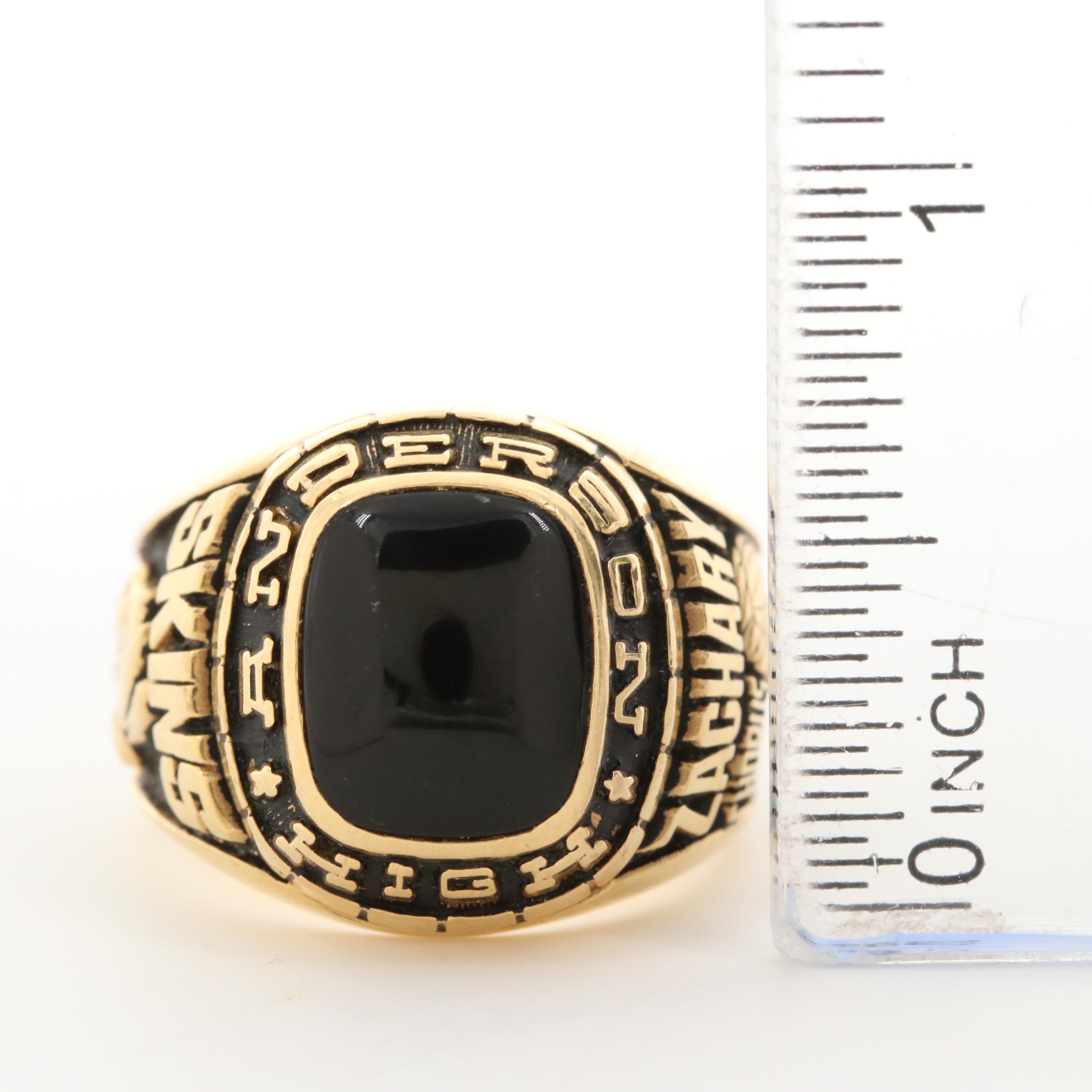Jostens 18K Gold Black Onyx "Anderson High School" Class Ring