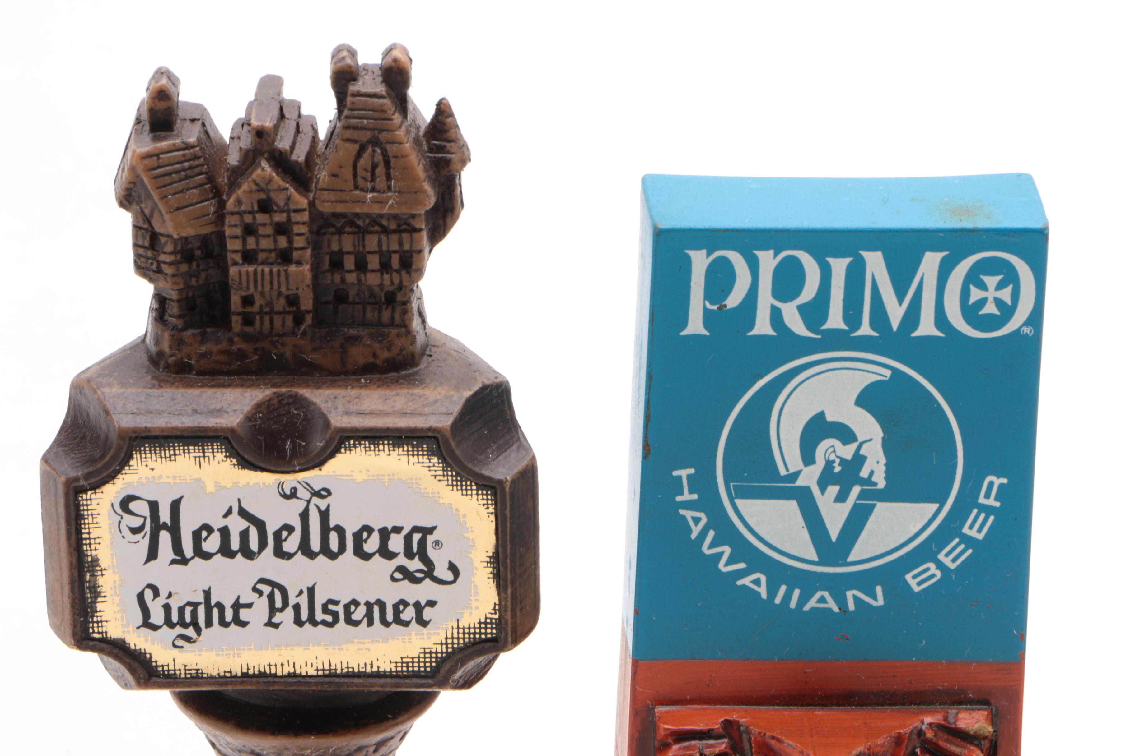 Hawaiian "Primo", Heidelberg, and Lucky Lager Beer Tap Handles, Vintage