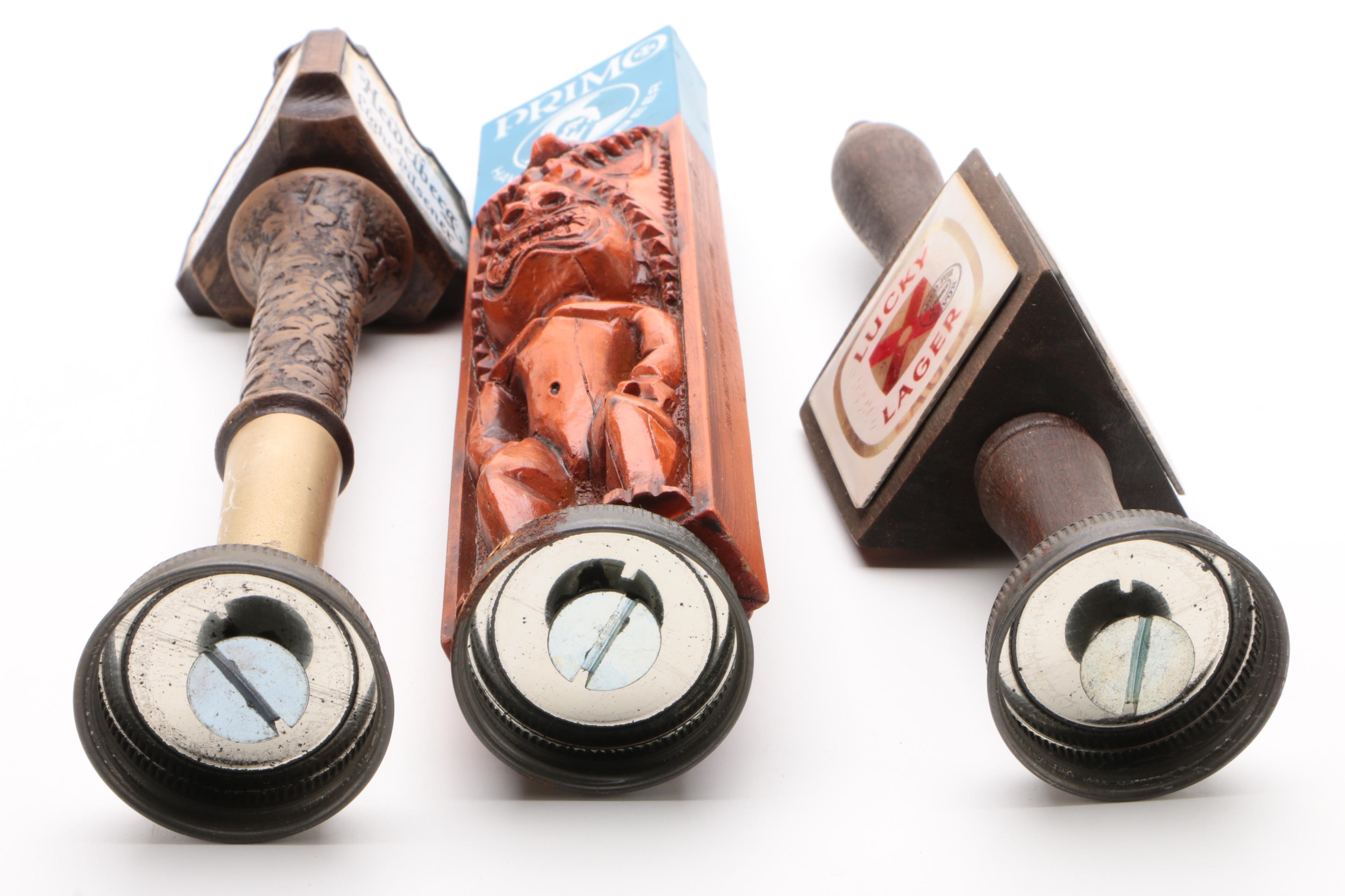 Hawaiian "Primo", Heidelberg, and Lucky Lager Beer Tap Handles, Vintage