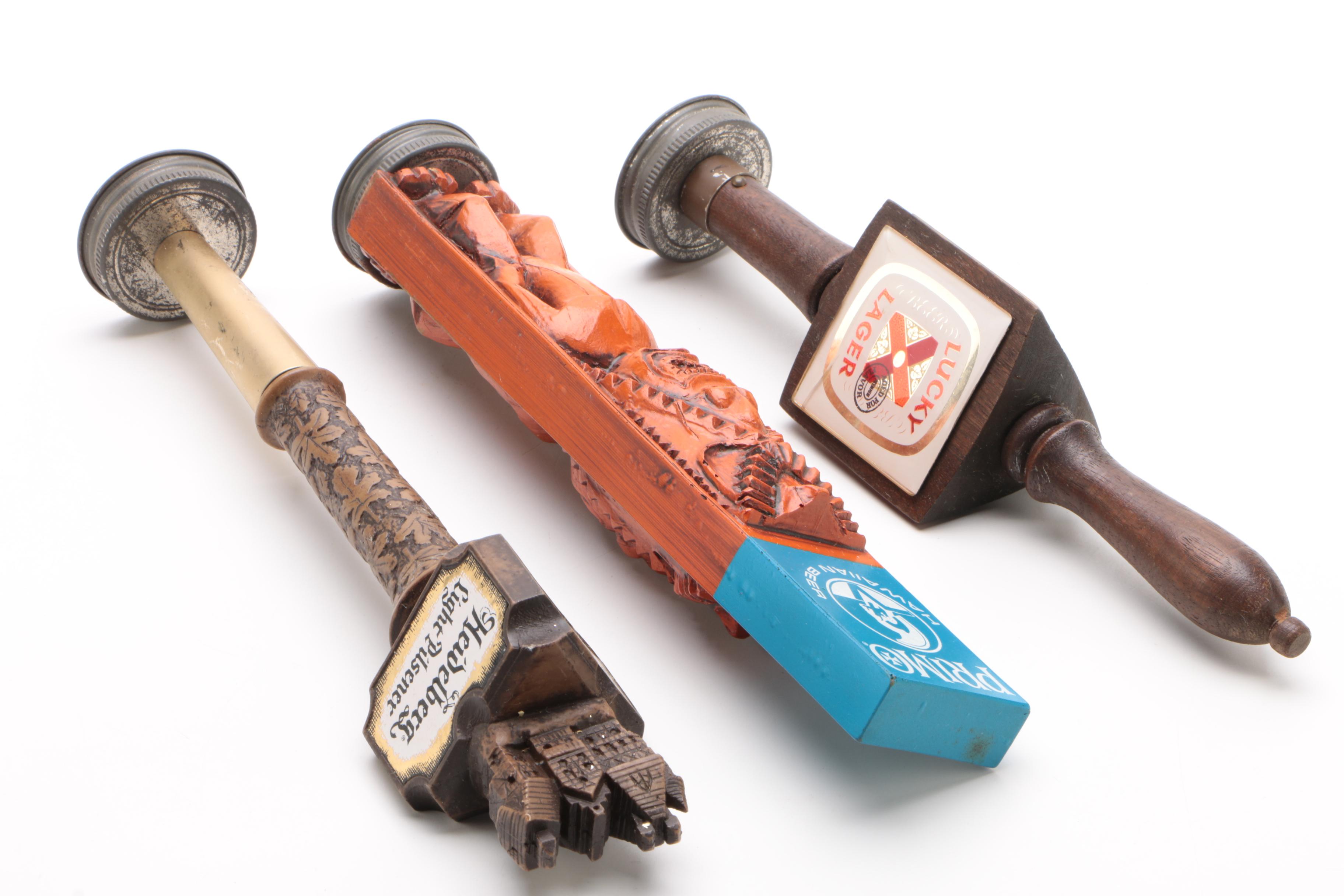 Hawaiian "Primo", Heidelberg, and Lucky Lager Beer Tap Handles, Vintage