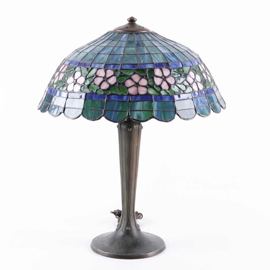 Handel Art Nouveau Table Lamp with Slag Glass Shade, Early 20th Century