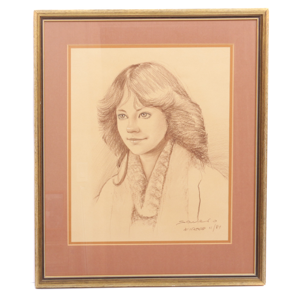 Charcoal Portrait Drawing "Irene", 1981