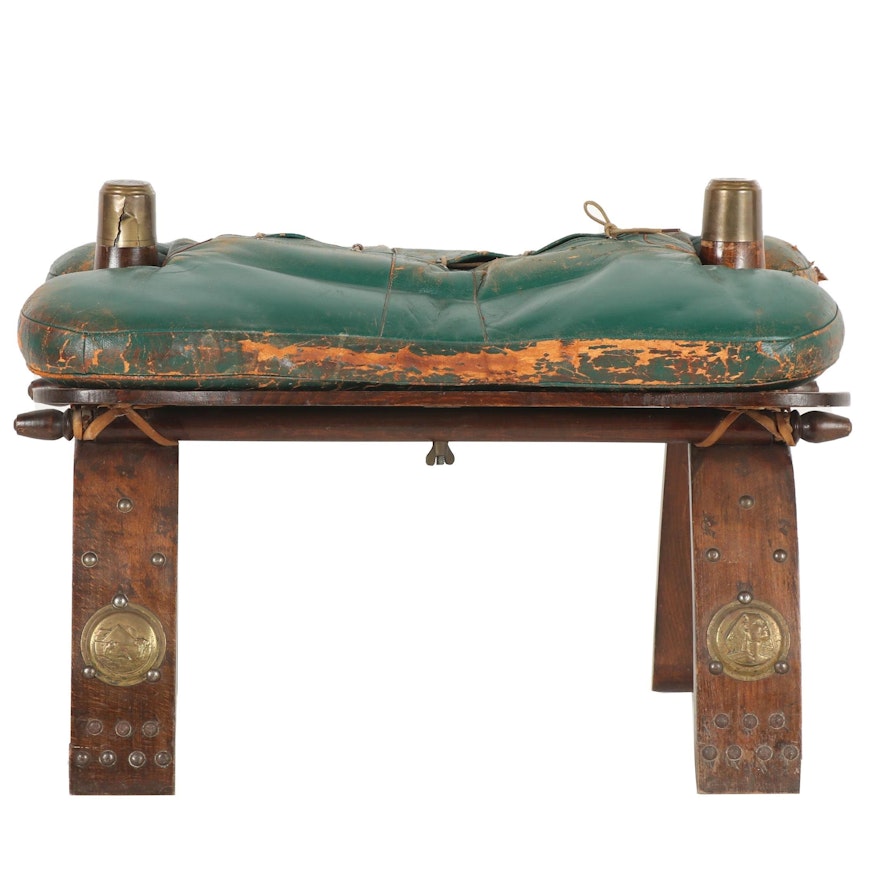 Ideal Leather & Wooden Saddle Ottoman