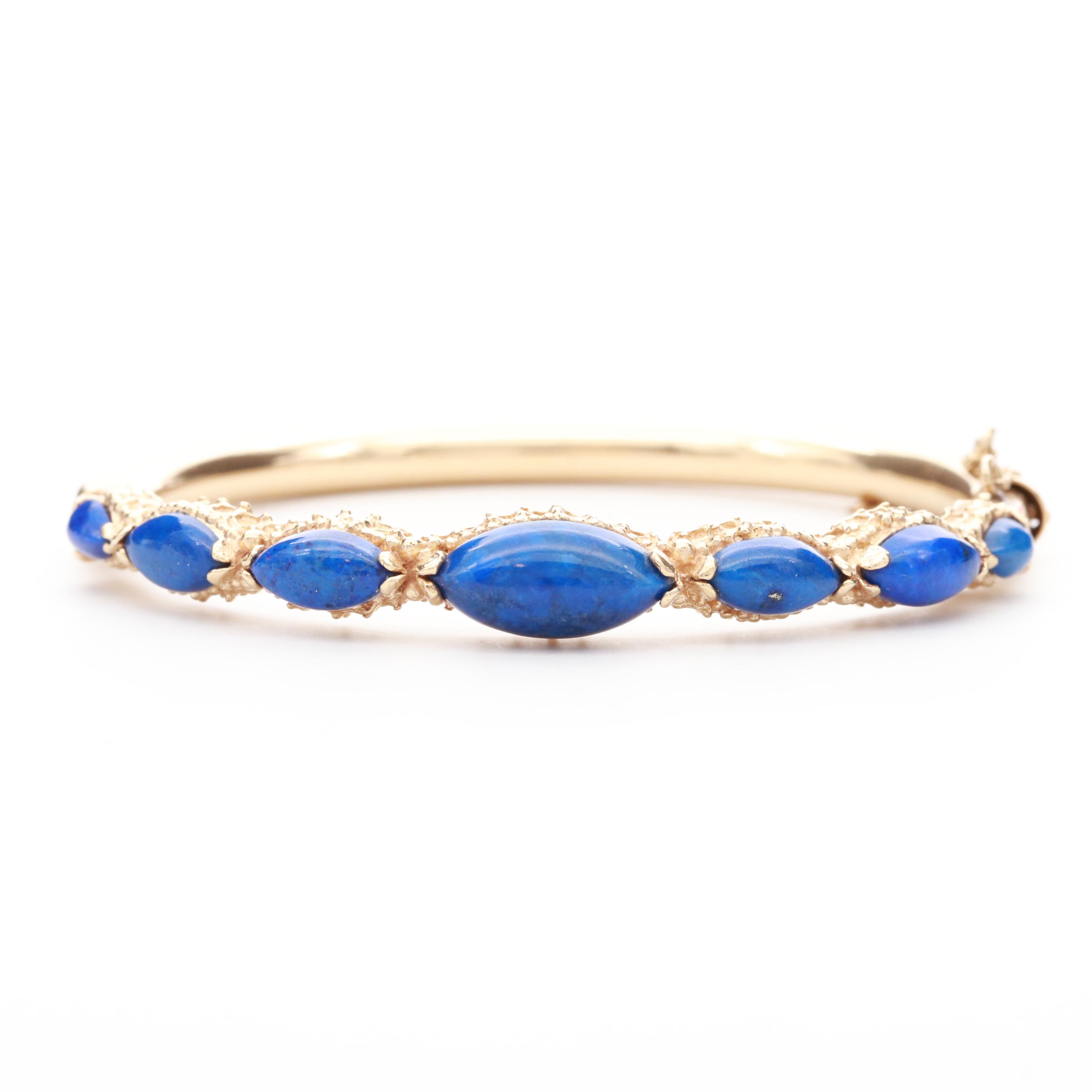 14K Yellow Gold Lapis Lazuli Bangle Bracelet