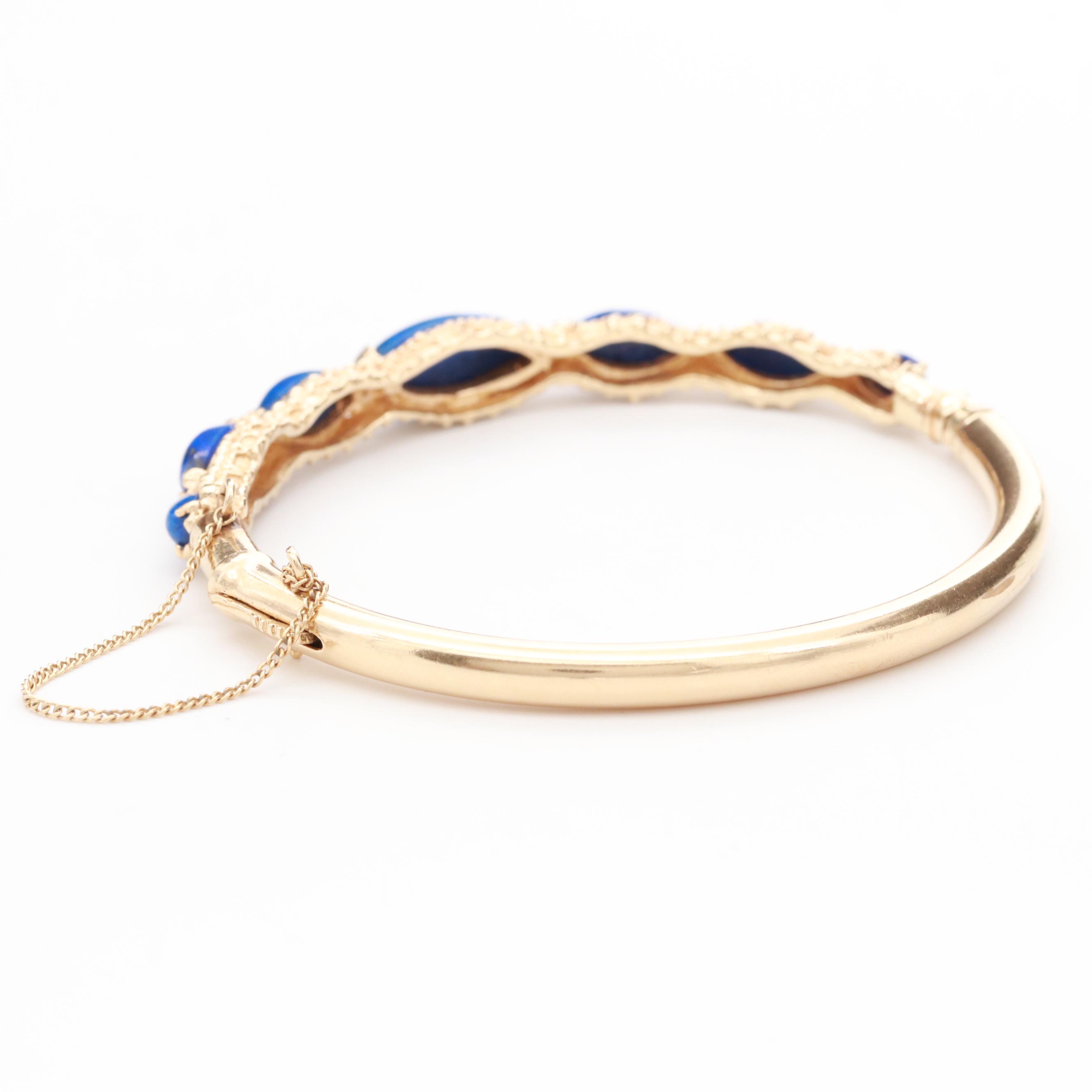 14K Yellow Gold Lapis Lazuli Bangle Bracelet