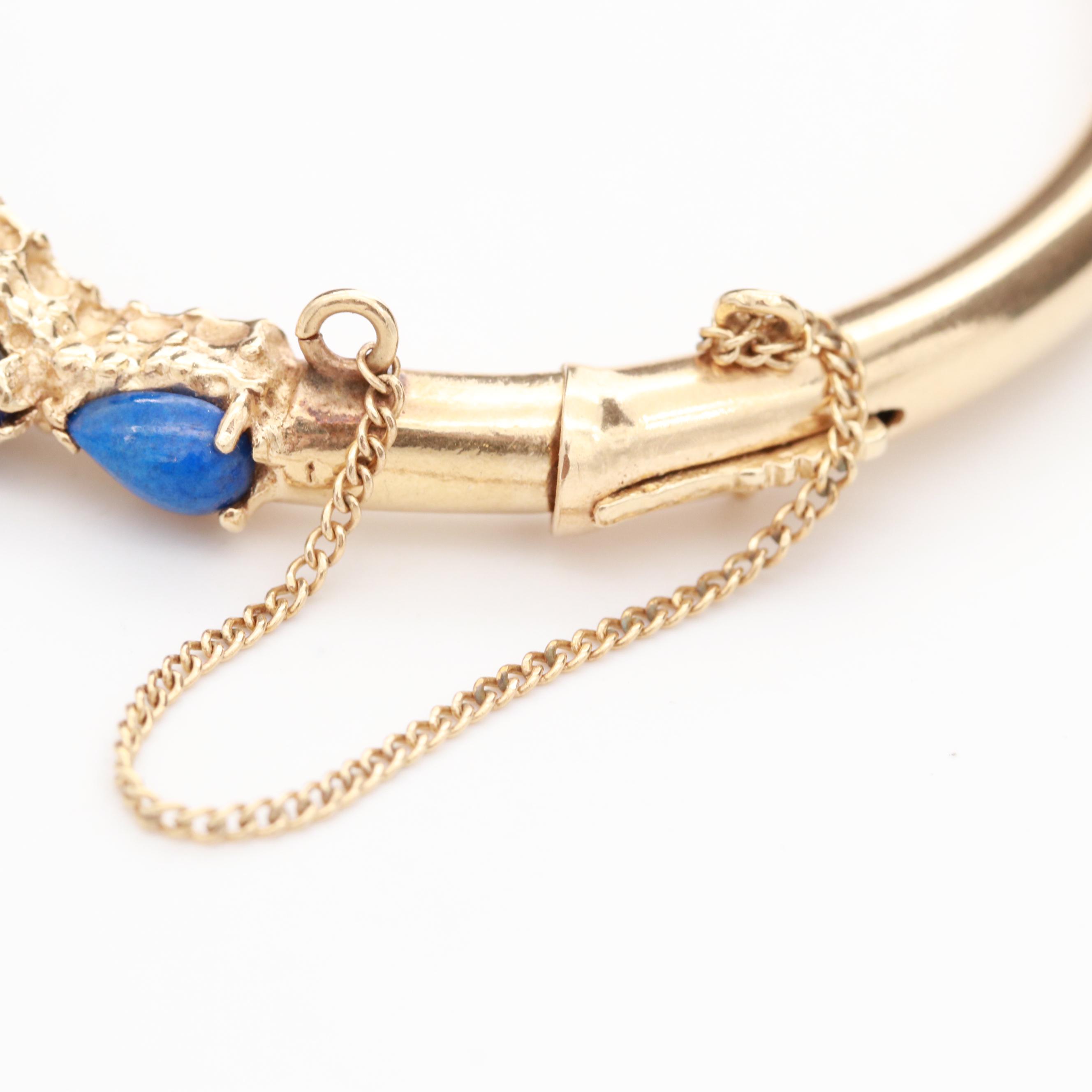 14K Yellow Gold Lapis Lazuli Bangle Bracelet