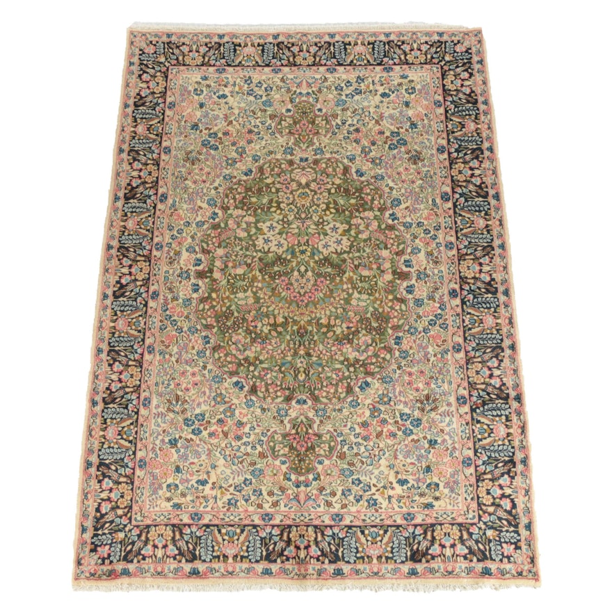 Hand-Knotted and Signed Persian Kerman Wool Area Rug