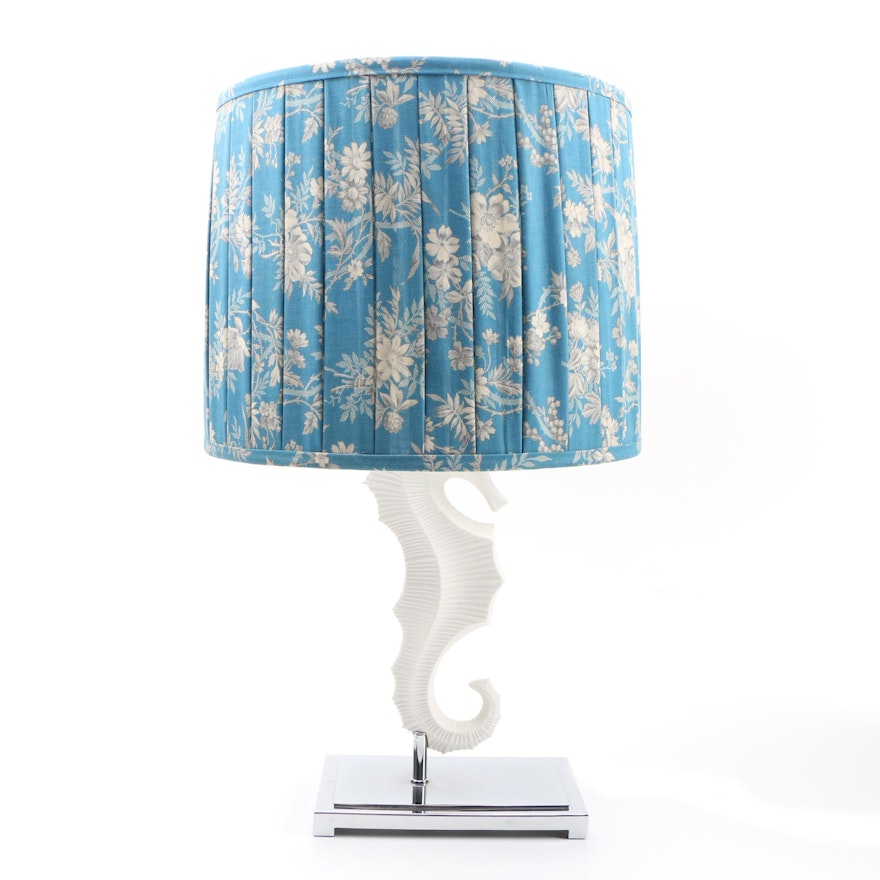Jonathan Adler "Seahorse Menagerie" Lamp with Woven Twill Pleated Drum Shade