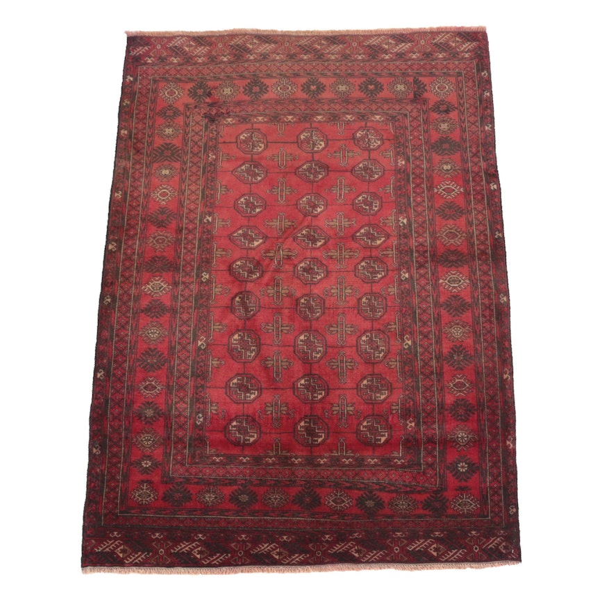 Hand-Knotted Afghan Yomut Bokhara Wool Area Rug