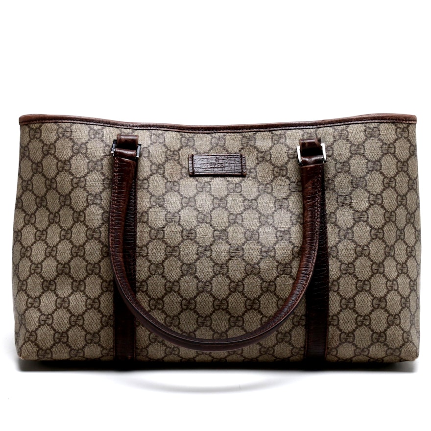 Gucci Tan GG Supreme Canvas and Brown Leather Tote Bag