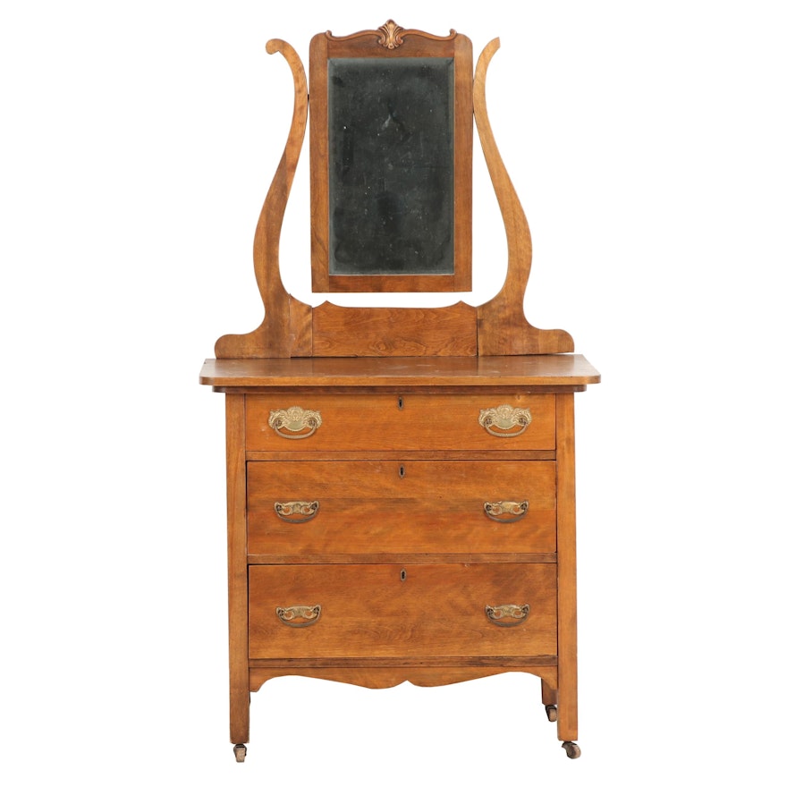 Wooden Dresser with Attached Mirror, Early 20th Century