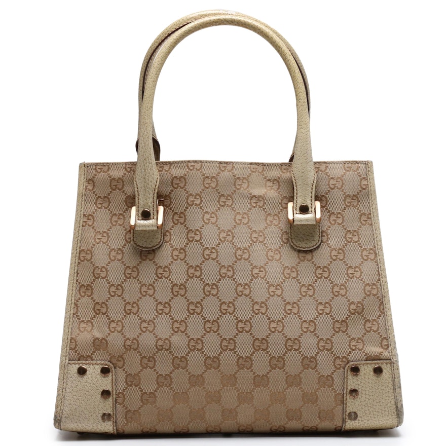 Gucci Beige GG Supreme Canvas and Leather Studded Tote Bag