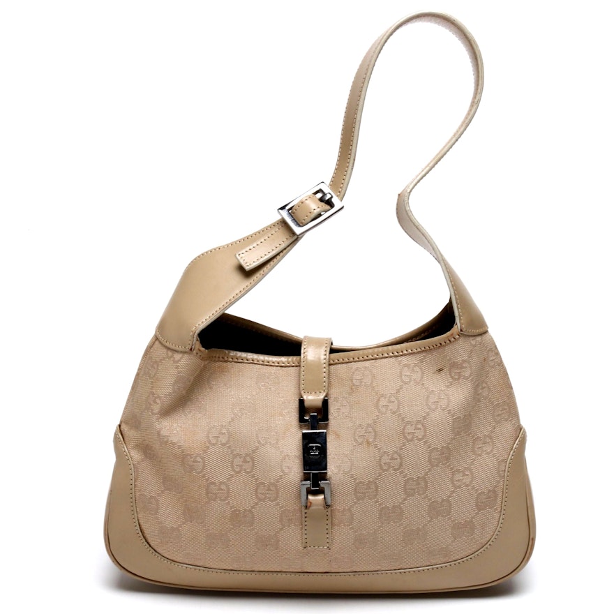 Gucci Beige GG Canvas and Leather Jackie O Mini Shoulder Bag