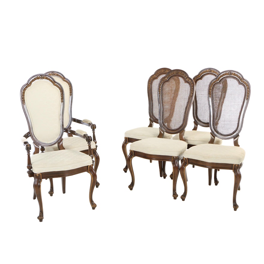 Six Louis XV Style Walnut-Stained and Parcel-Gilt Dining Chairs, 20th Century
