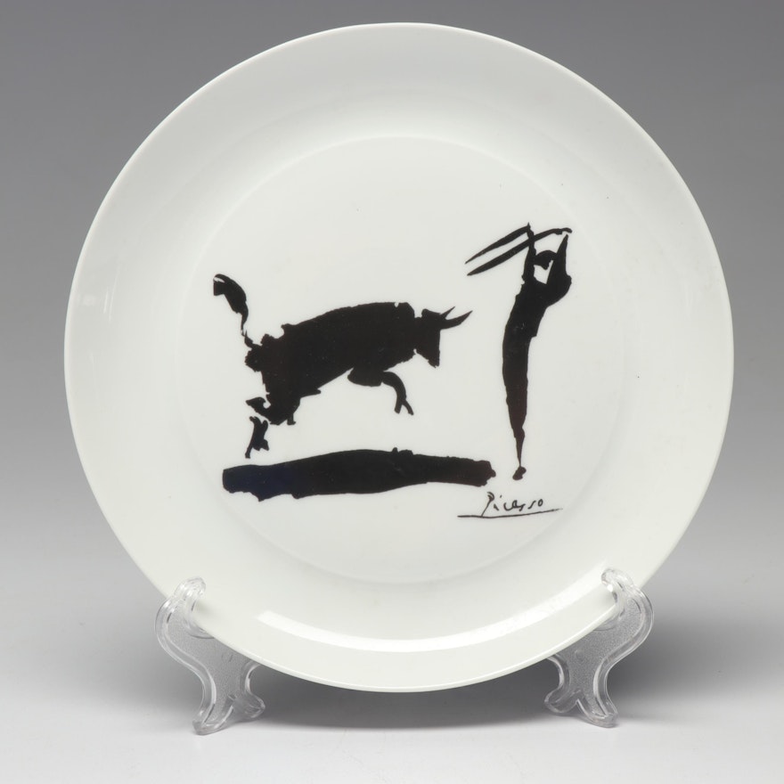 Spanish Block China Bullfighter Scene Salad Plate After Picasso