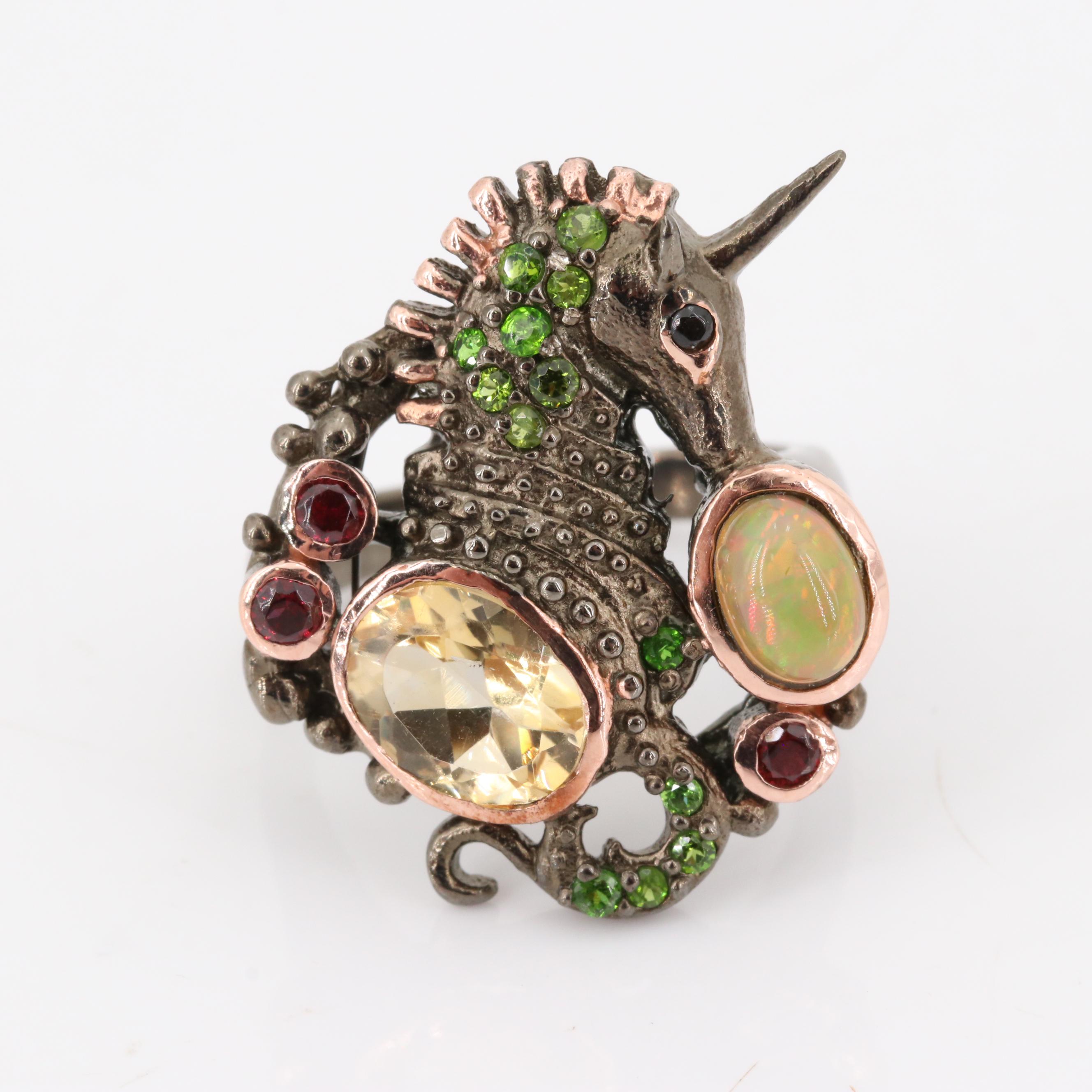 Sterling Silver Multi-Gemstone Unicorn Ring