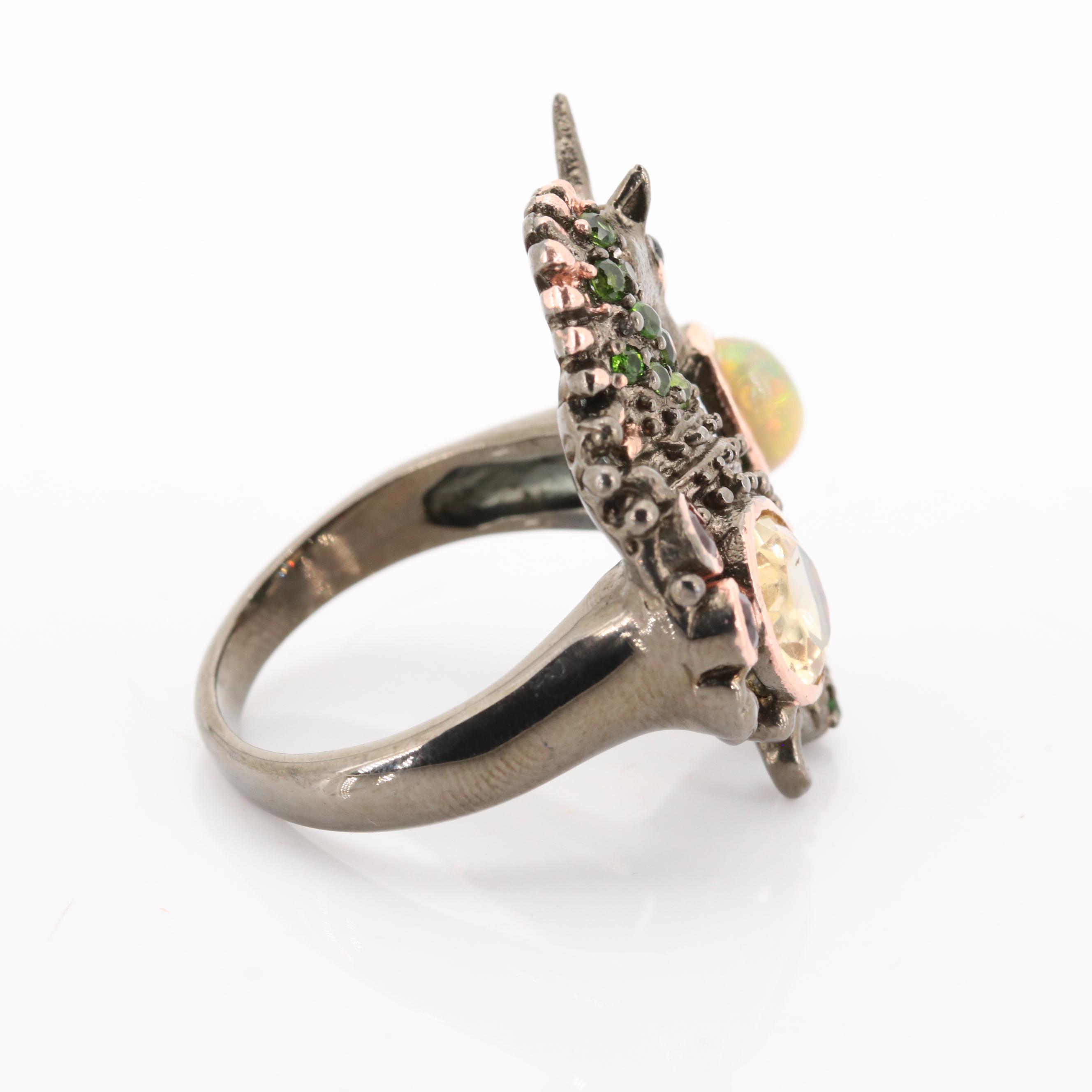 Sterling Silver Multi-Gemstone Unicorn Ring