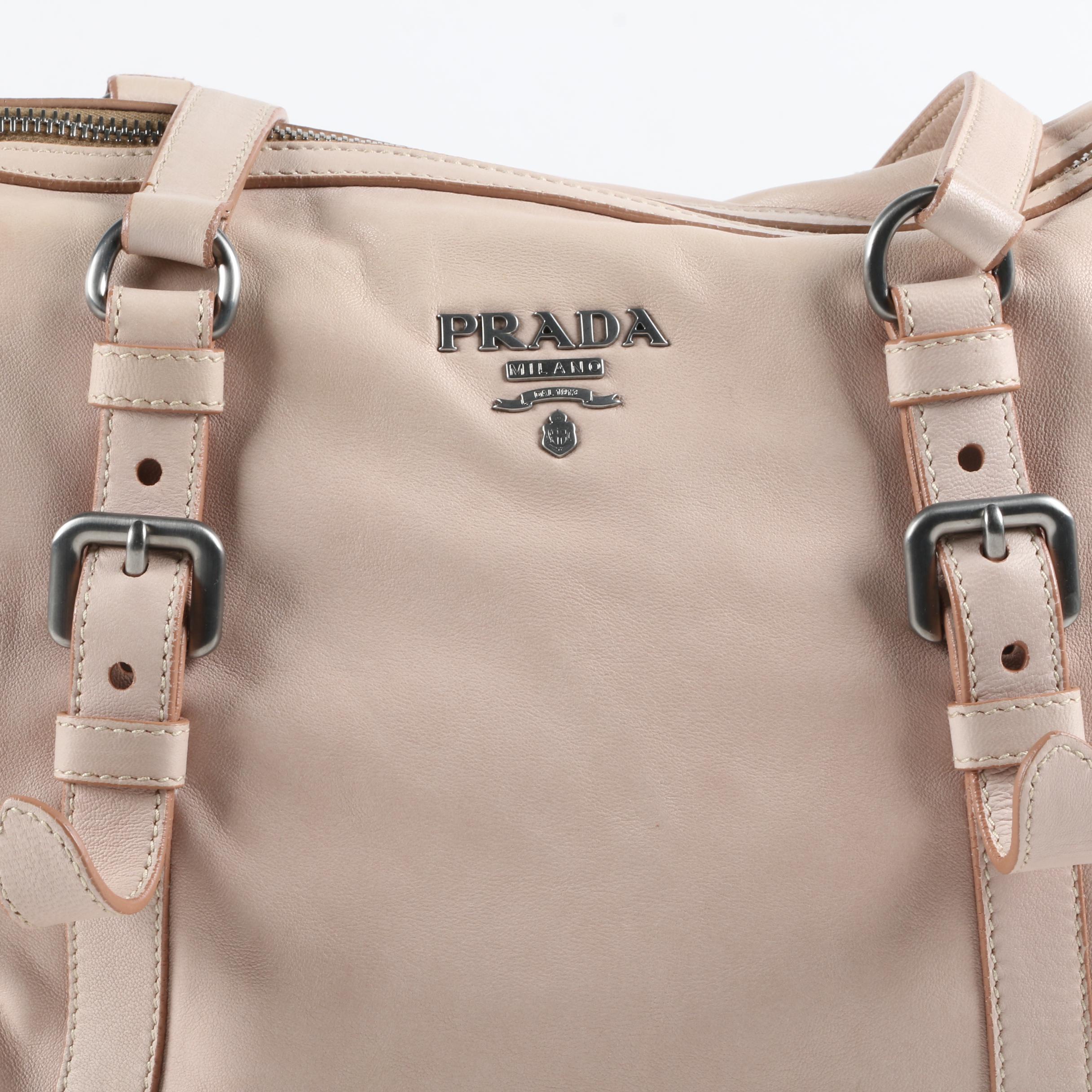 Prada Cipria Nappa Delave' Leather Buckle Strap Satchel