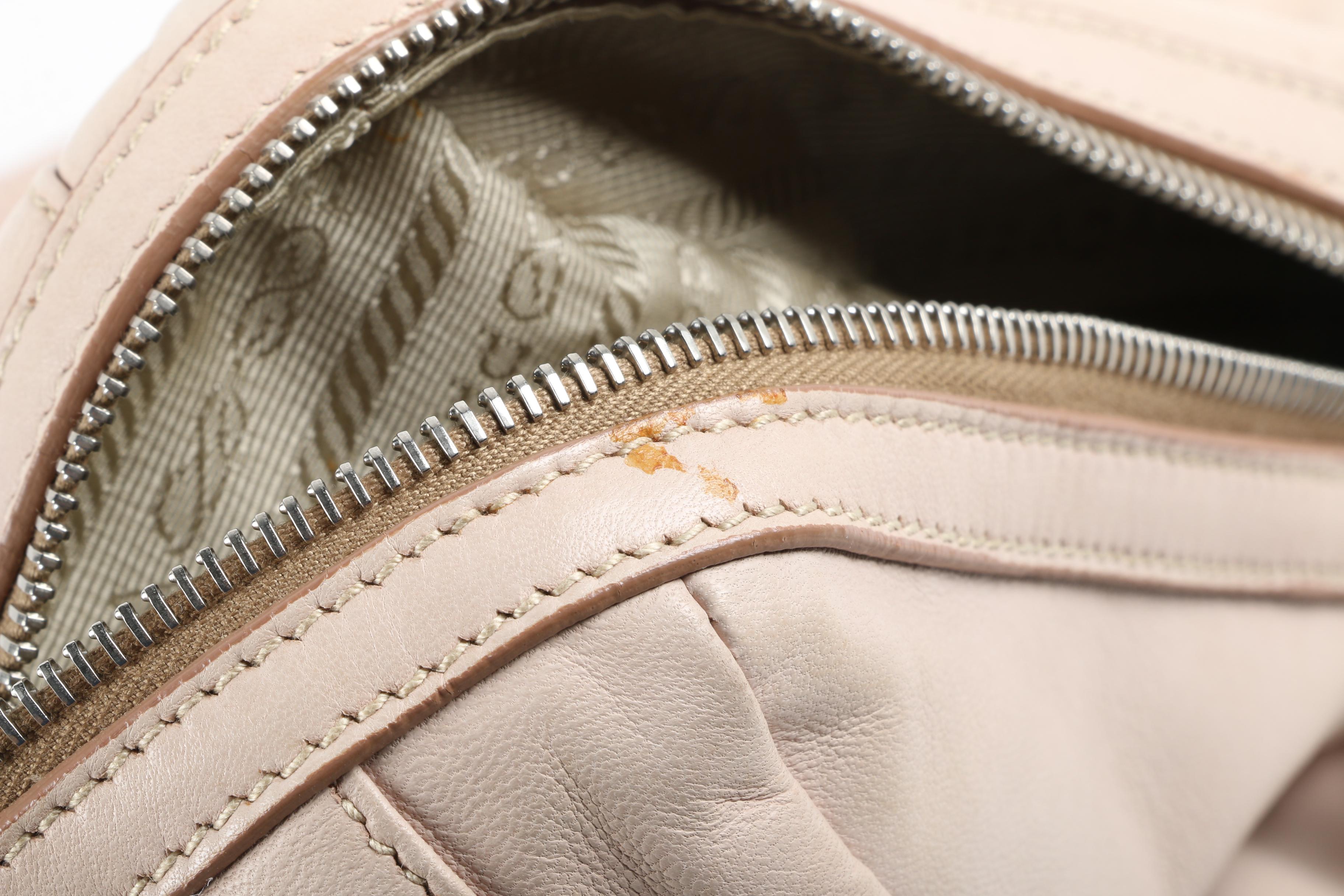 Prada Cipria Nappa Delave' Leather Buckle Strap Satchel