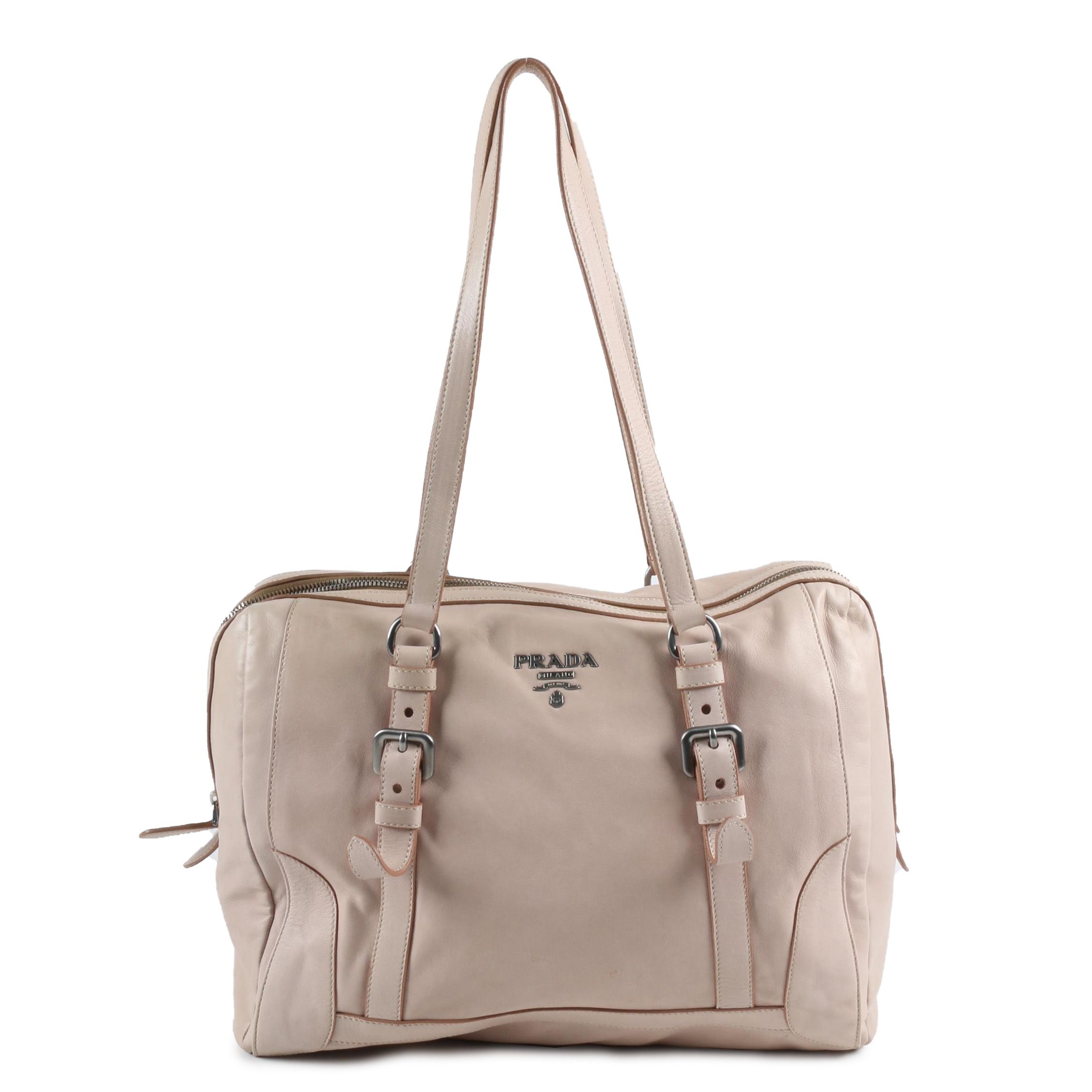 Prada Cipria Nappa Delave' Leather Buckle Strap Satchel
