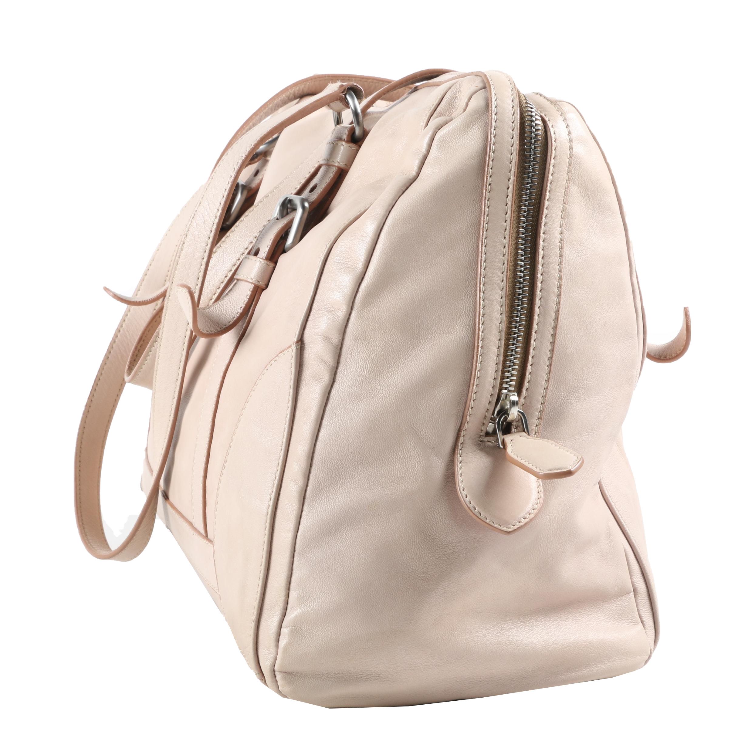 Prada Cipria Nappa Delave' Leather Buckle Strap Satchel