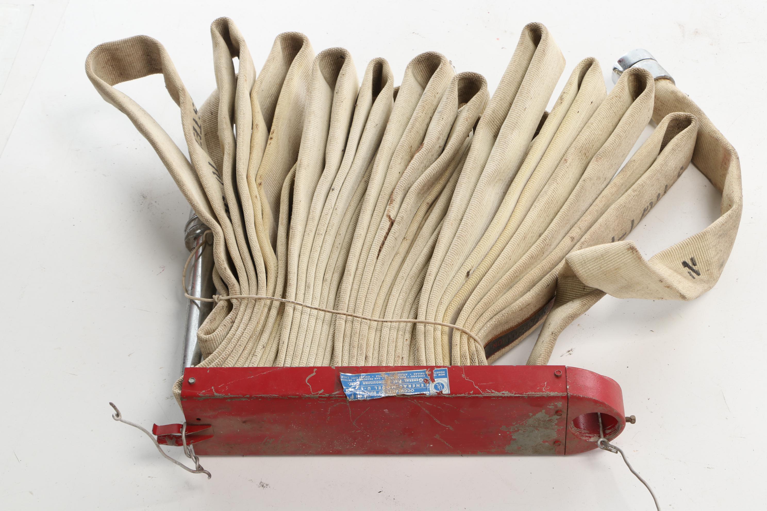 Fire Hose with Semi-Automatic Hose Rack, Vintage