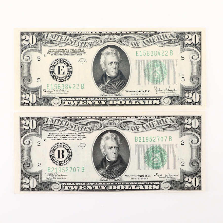 Two U.S. $20 Federal Reserve Notes