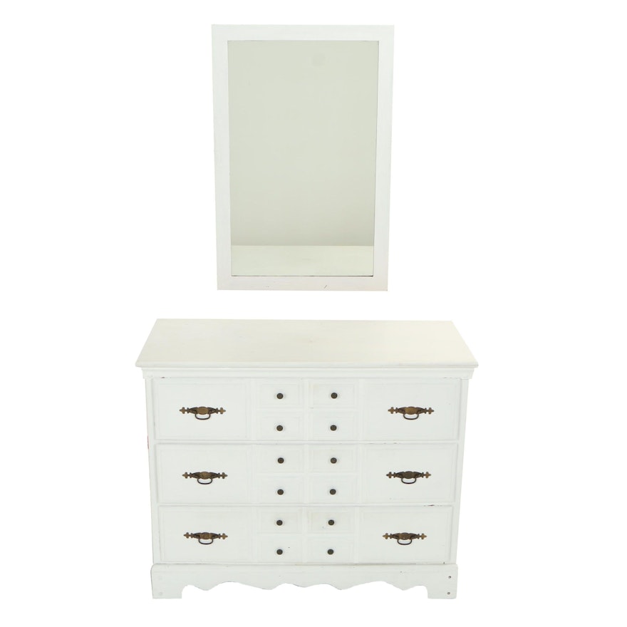 White-Painted Chest of Drawers Plus Mirror, 20th Century