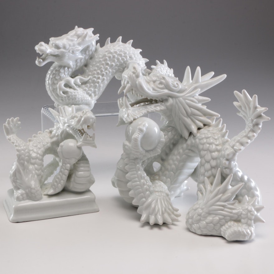 Fitz & Floyd Porcelain Dragon Figures, Contemporary