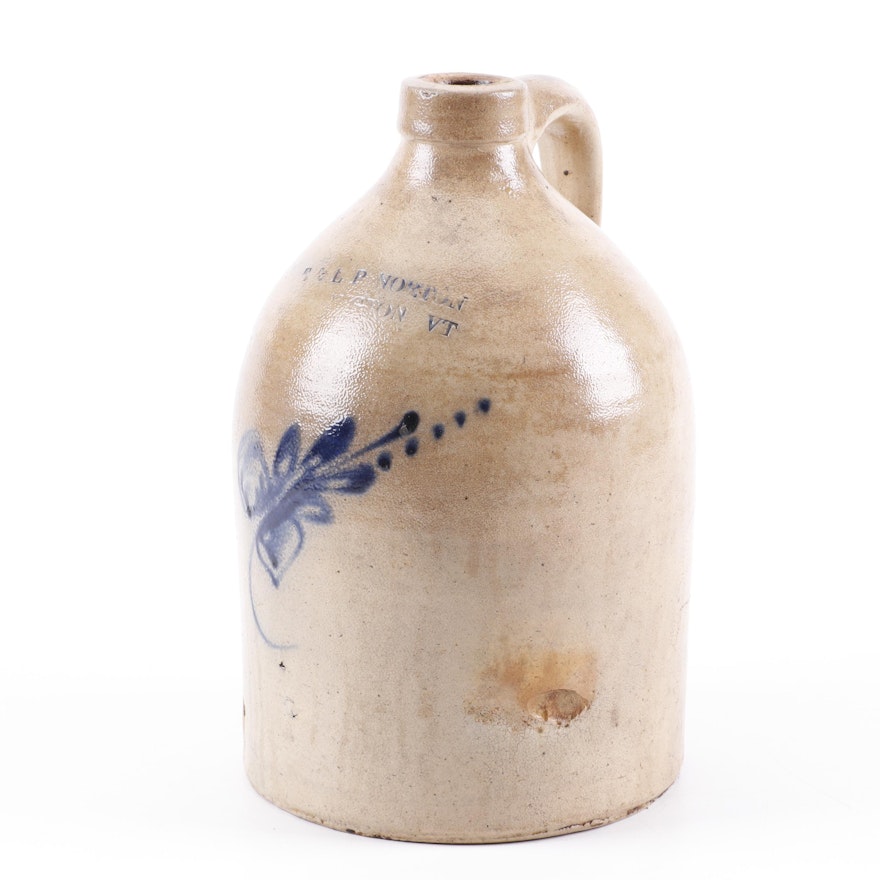 Vermont Salt-Glazed Stoneware Jug with Cobalt Underglaze Decoration