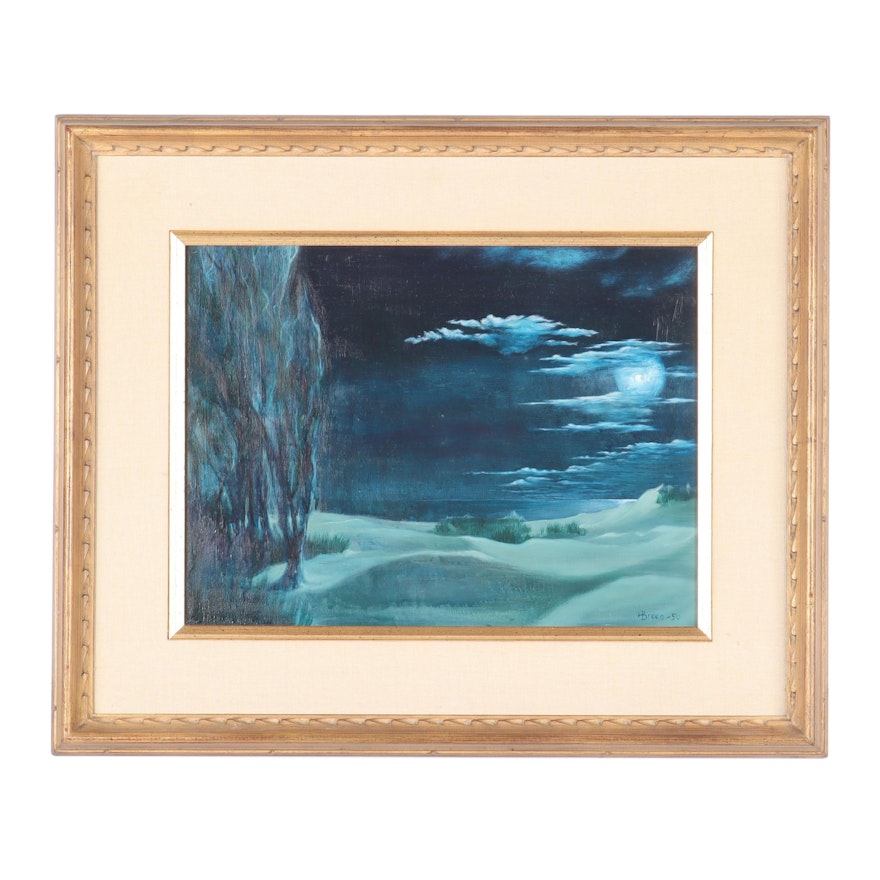 Harry Breen Moonlit Landscape Oil Painting