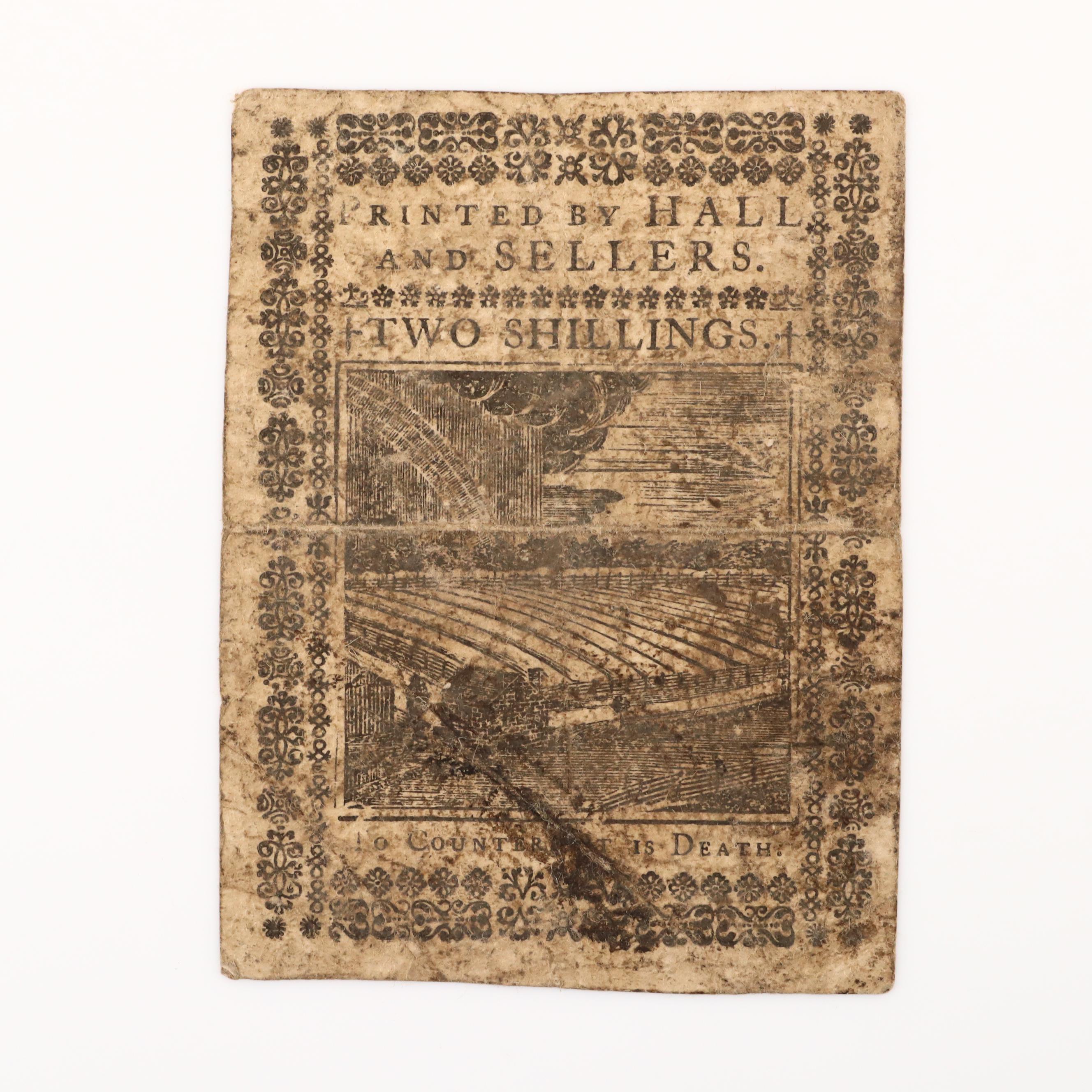 1773 Pennsylvania Colonial Two Shillings Currency Note