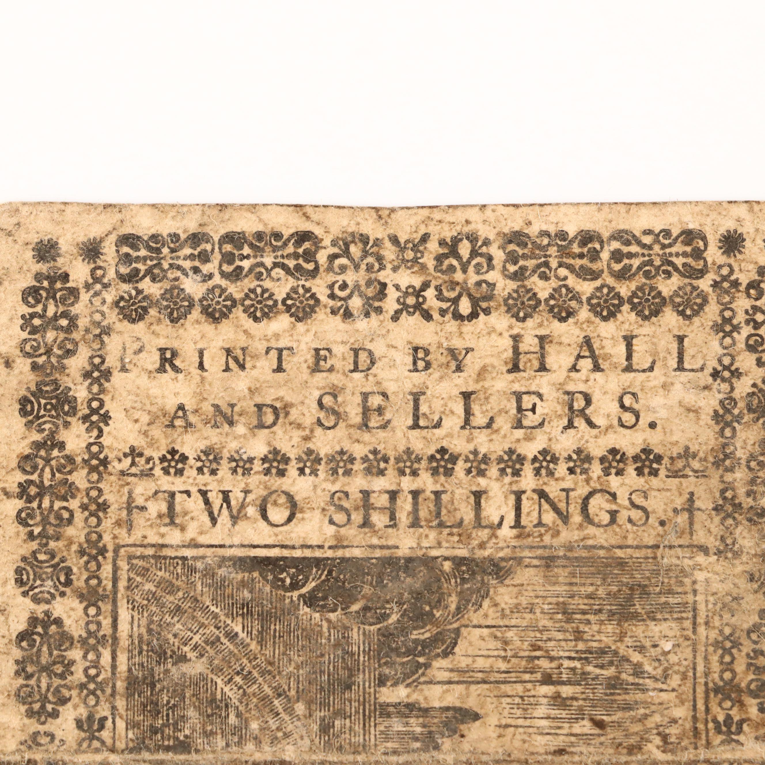 1773 Pennsylvania Colonial Two Shillings Currency Note