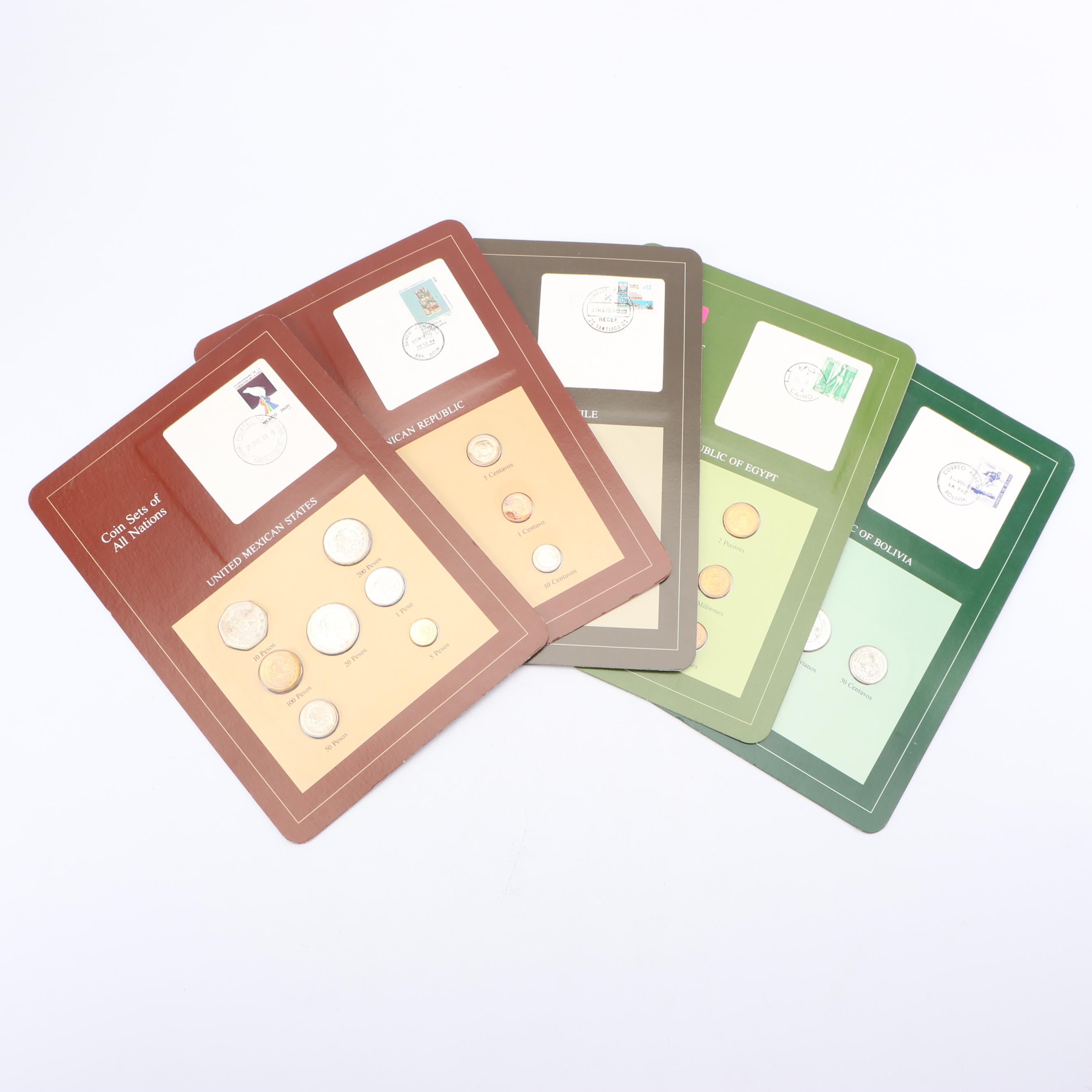 Franklin Mint "Coin Sets of All Nations" with Stamps Volumes 1 and 3