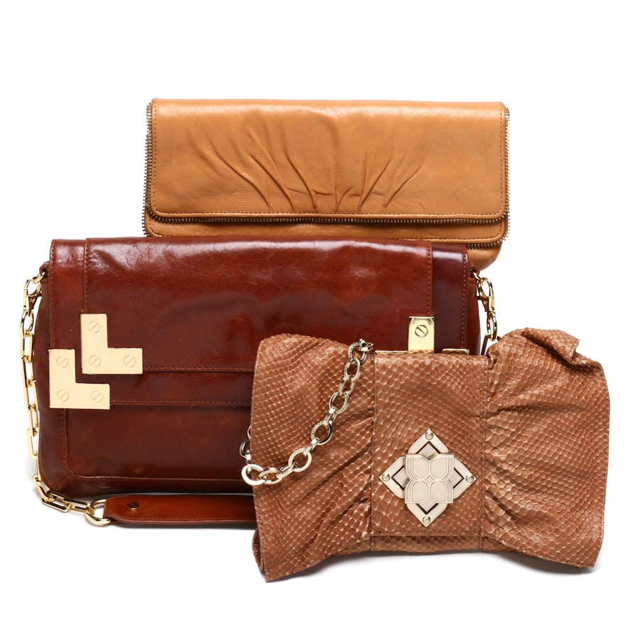 Tory Burch Brown Leather Bag, Lauren Merkin Leather Clutch and BCBG Bag