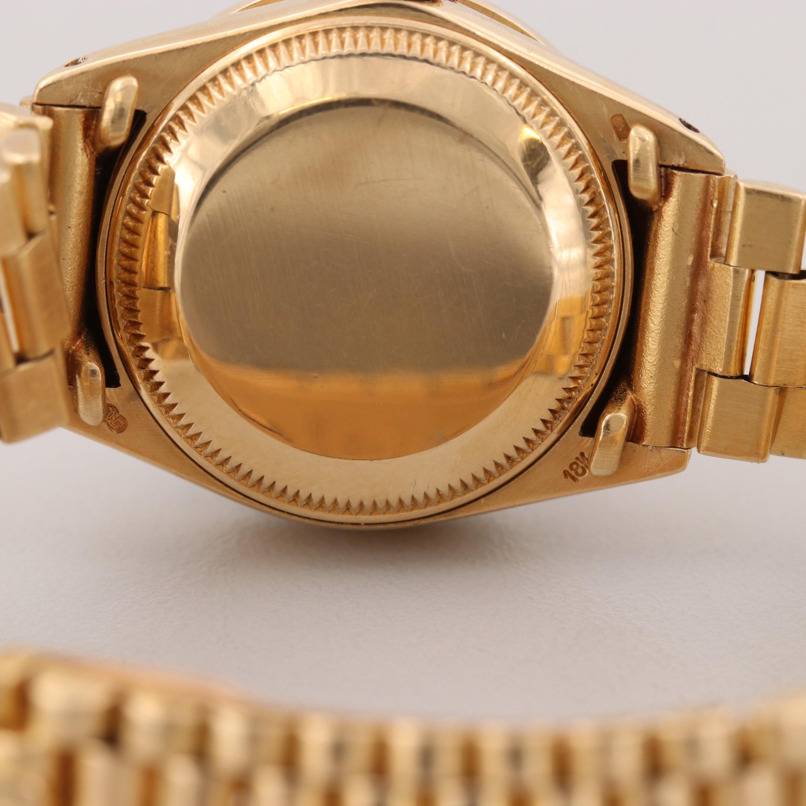 Vintage Rolex Datejust 18K Gold Watch With Diamond and Green Glass Accents, 1979