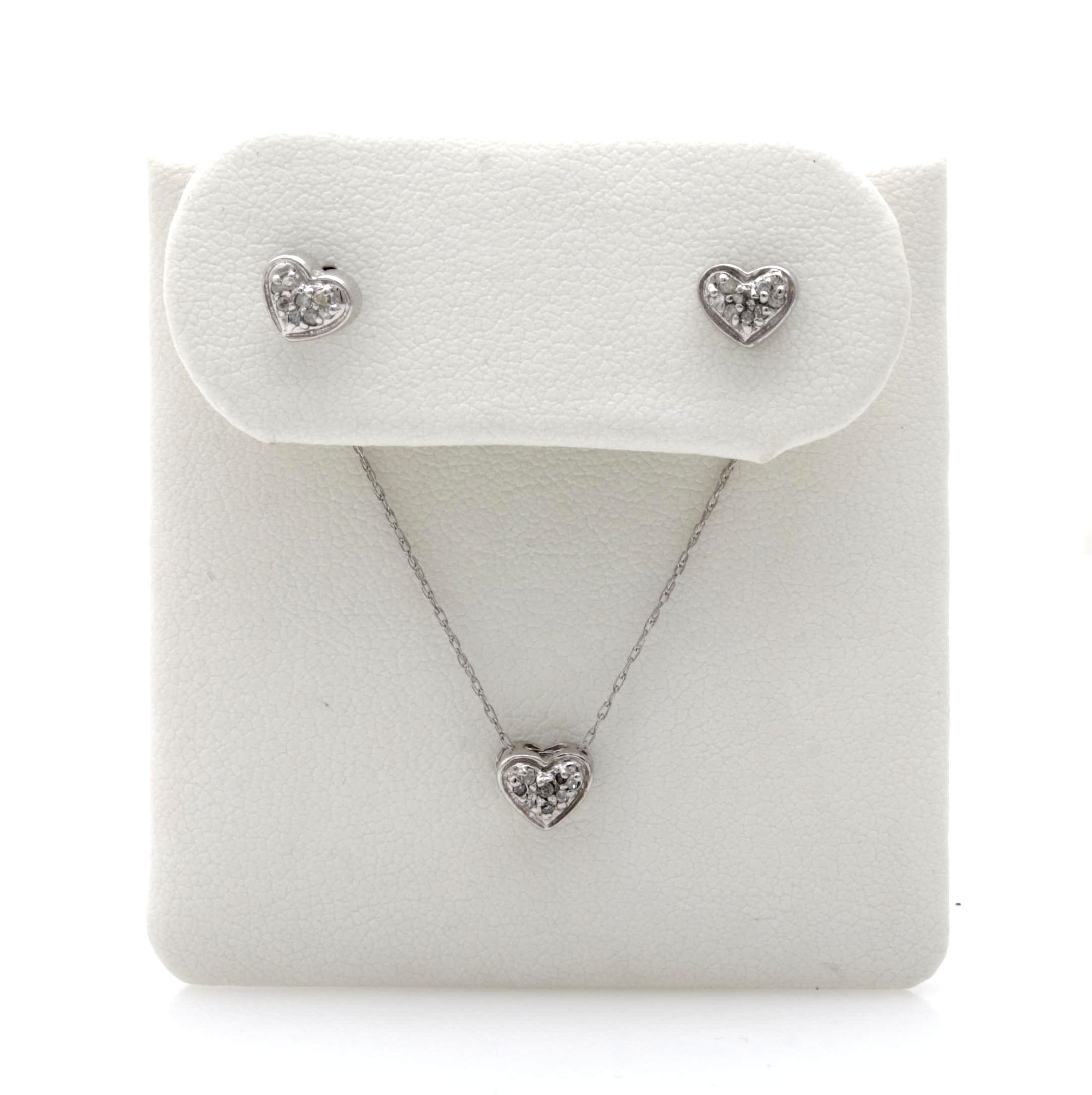 10K White Gold and Diamond Necklace and Earring Set